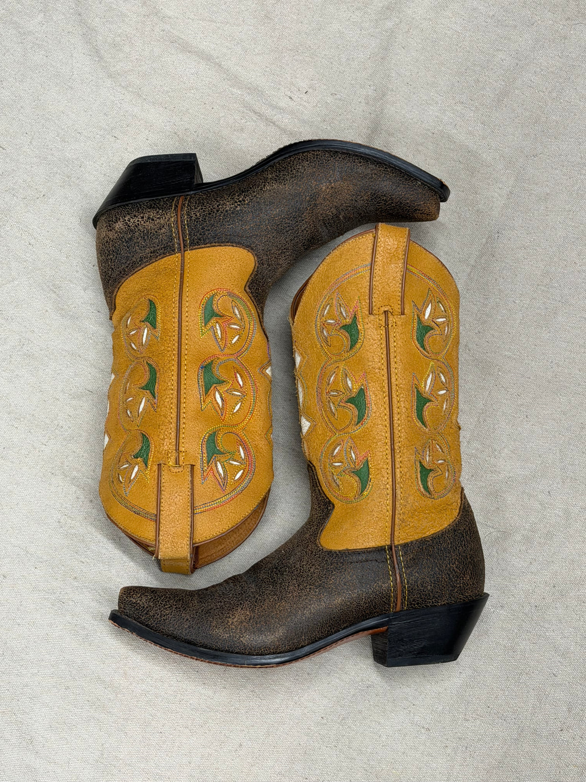 Vintage Yellow and Brown Cowboy Boots