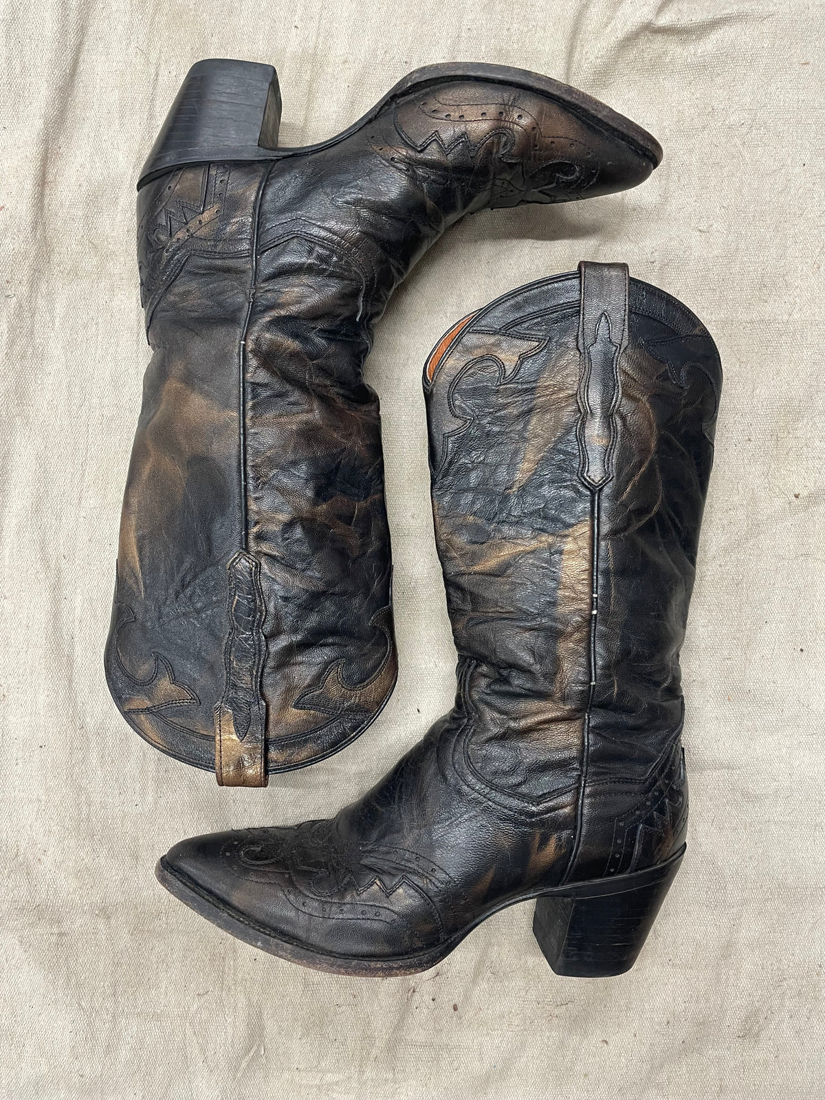 Vintage Oil Slick Almond Toe Cowboy Boots