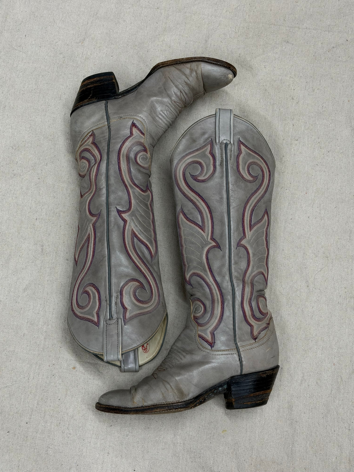 Vintage Grey with Red Detailing Cowboy Boots