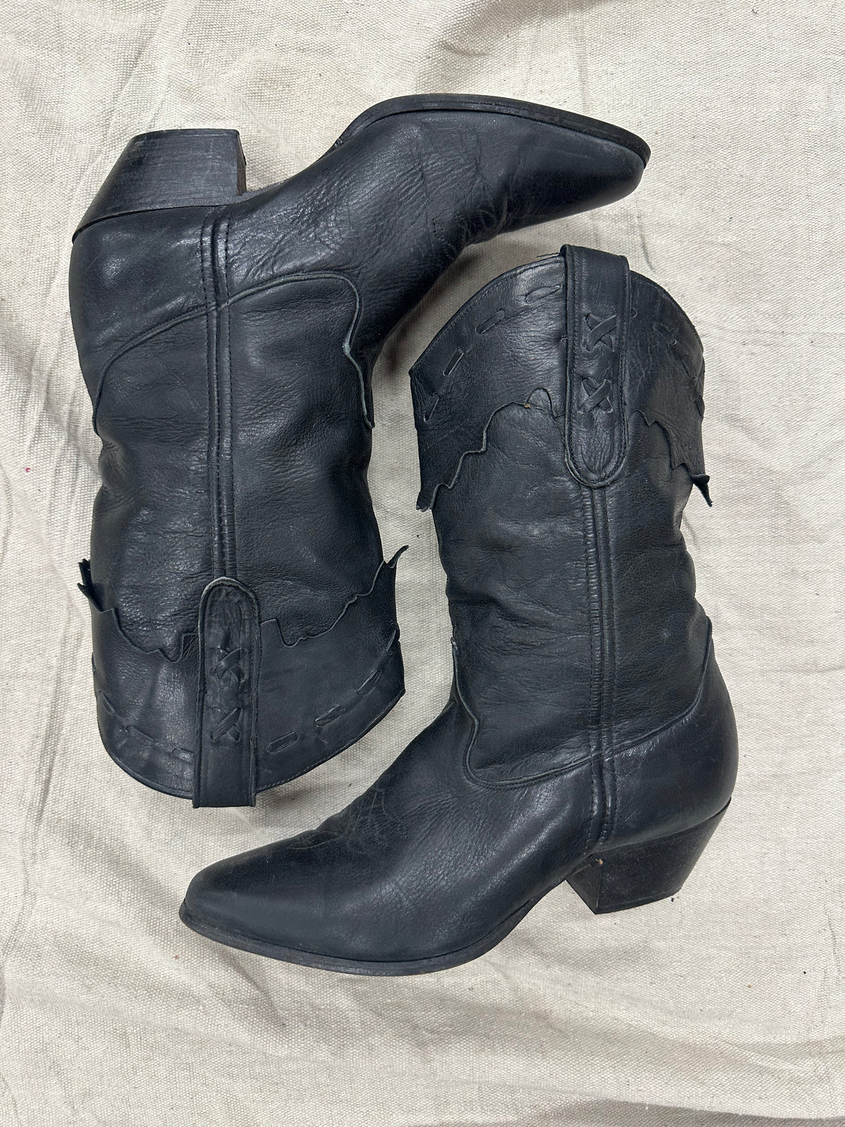 Vintage black midi cowboy boots