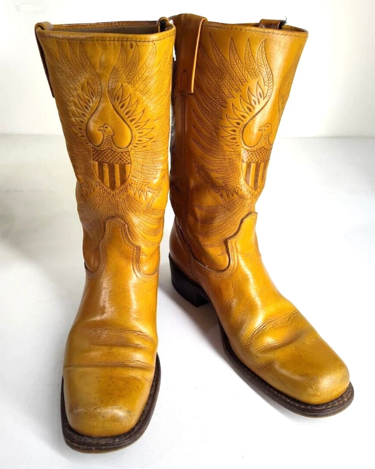 Vintage Eagle Crest Square Toe Cowboy Boots