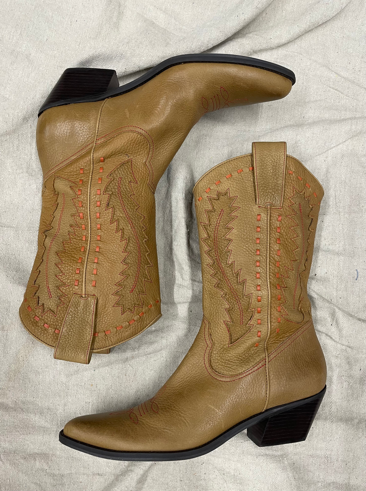 Vintage light brown with orange stitching cowboy boots