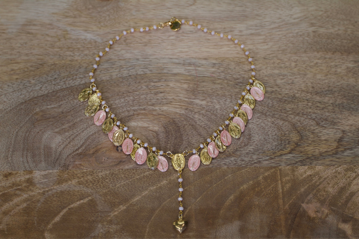 Pink and Gold Drop Charm Necklace