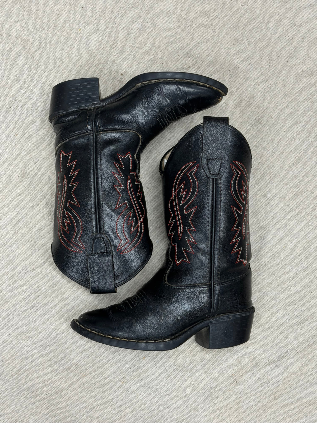 Vintage Kids Black and Red Cowboy Boots