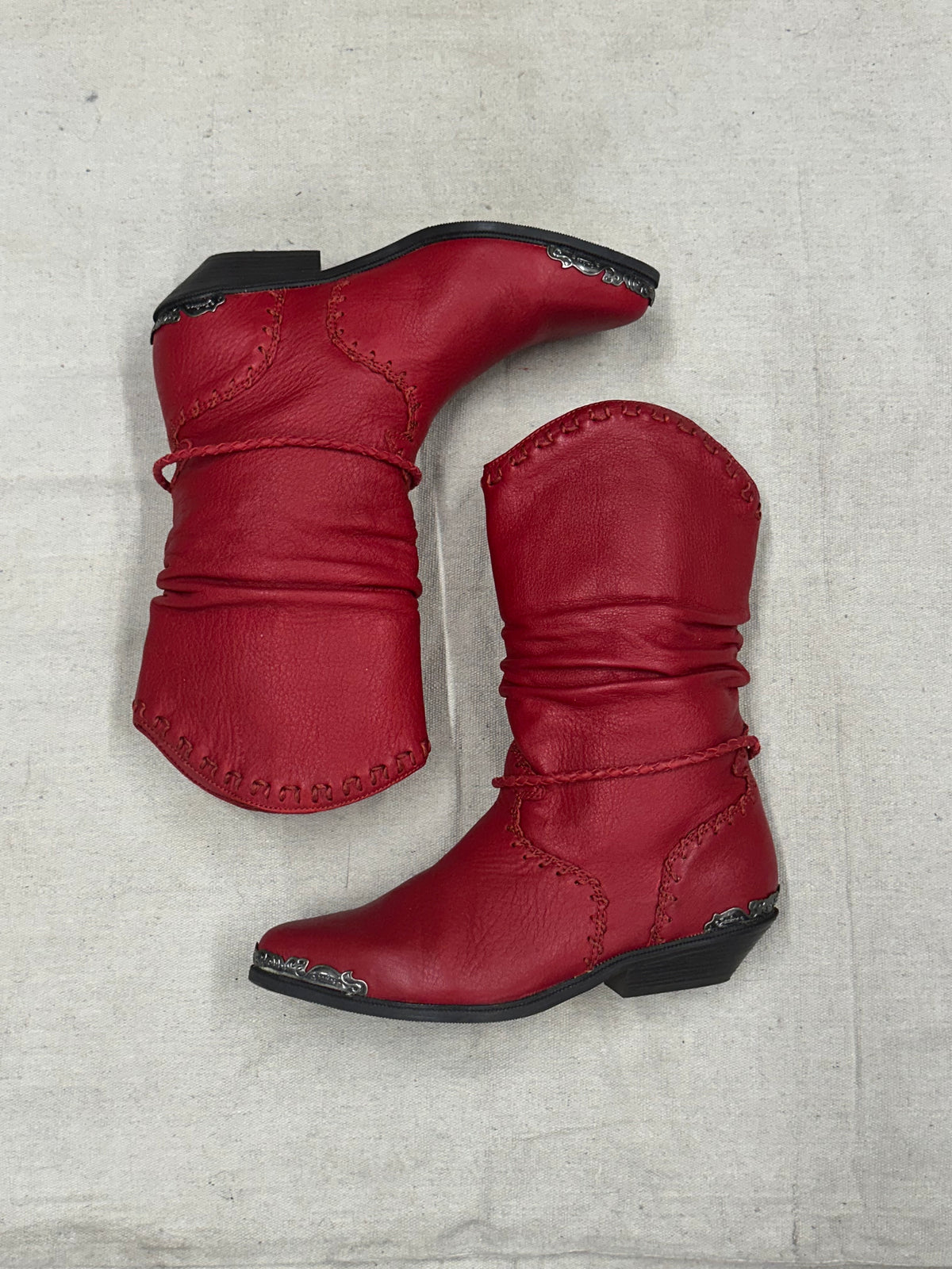 Vintage Silver Detailed Red Cowboy Boots