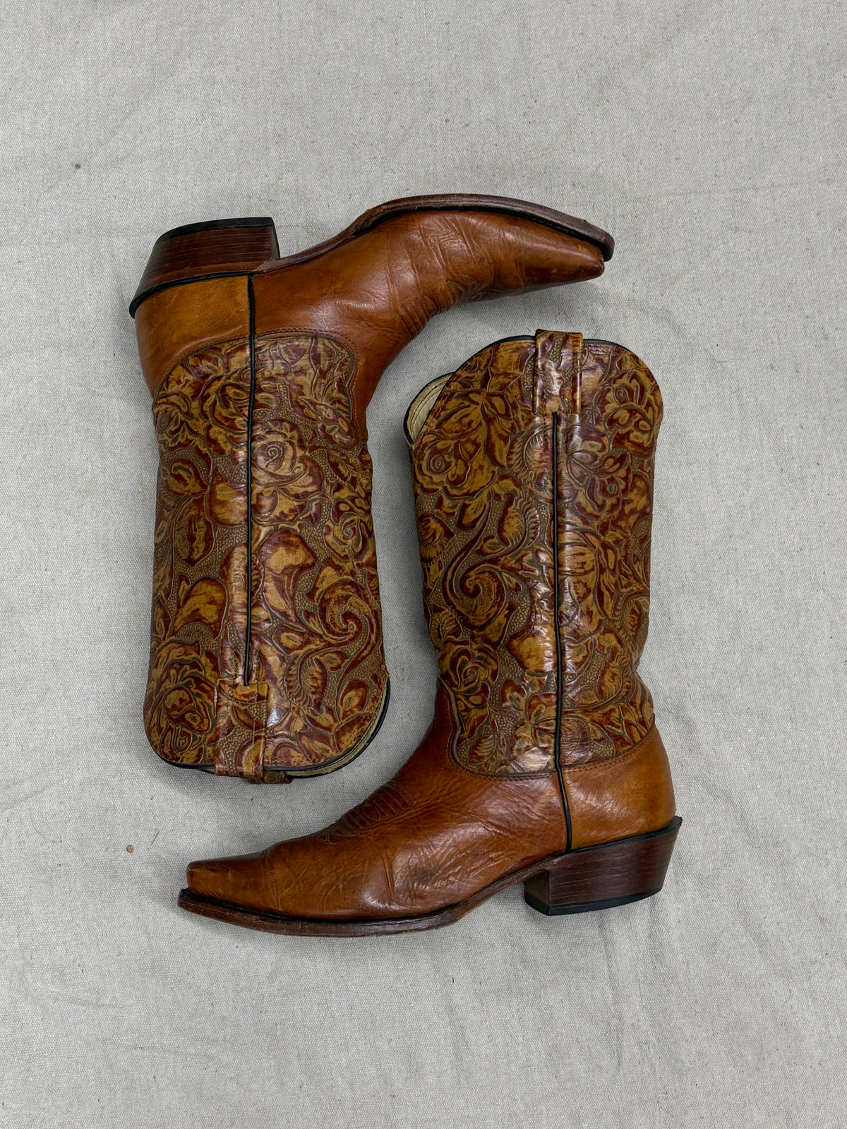 Vintage Brown Floral Cowboy Boots