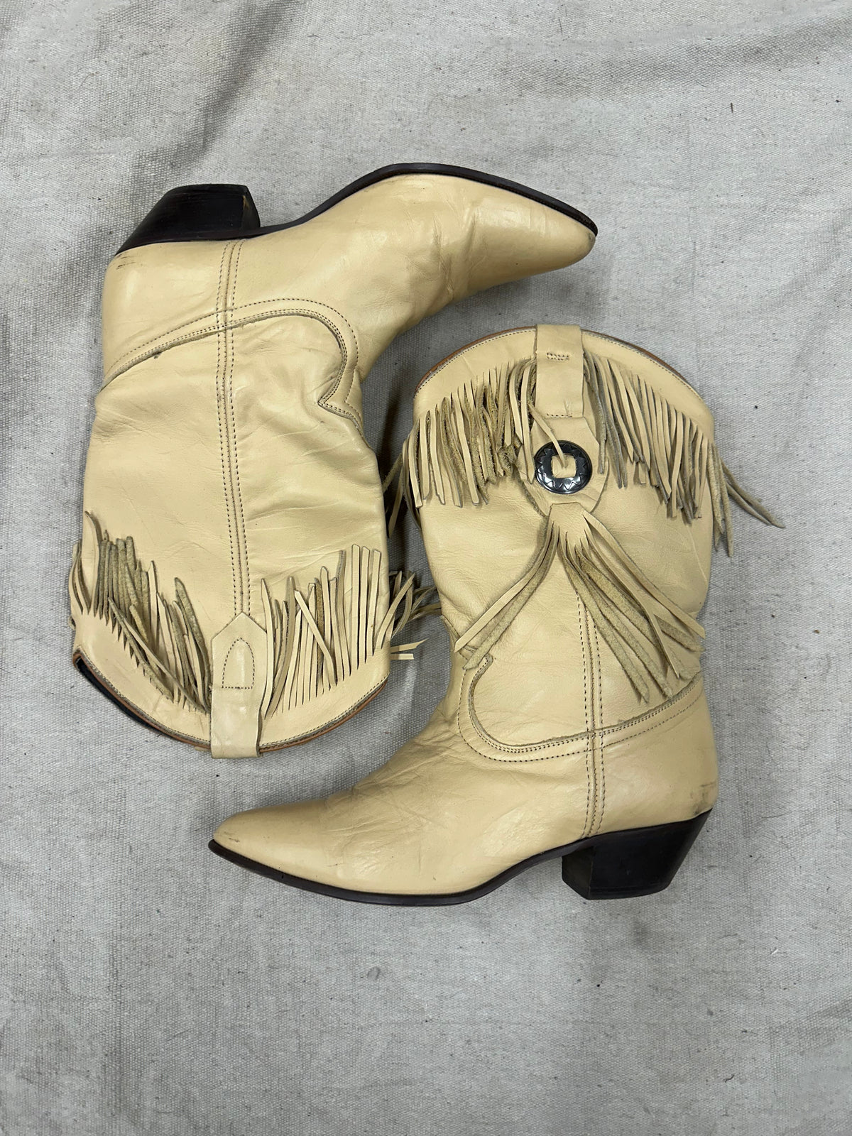 Vintage Beige Fringe Cowboy Boots