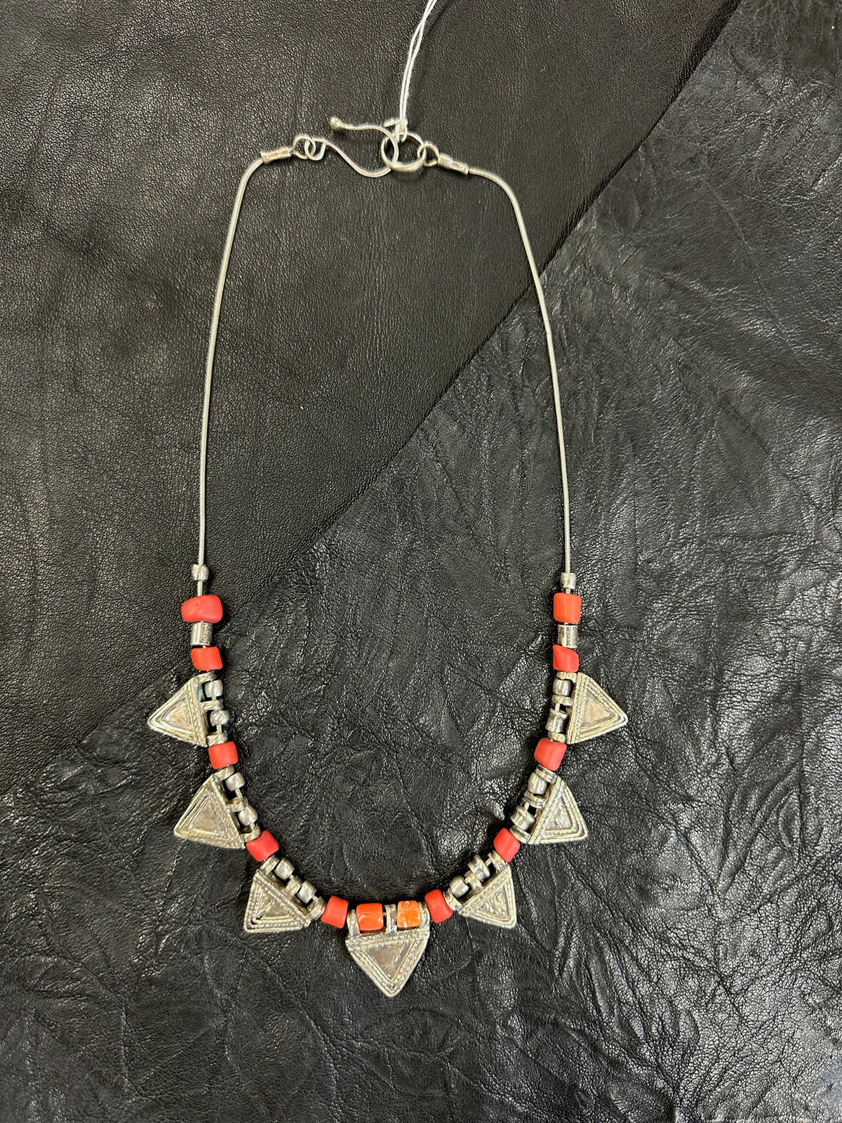 Sterling Triangle and Coral Necklace