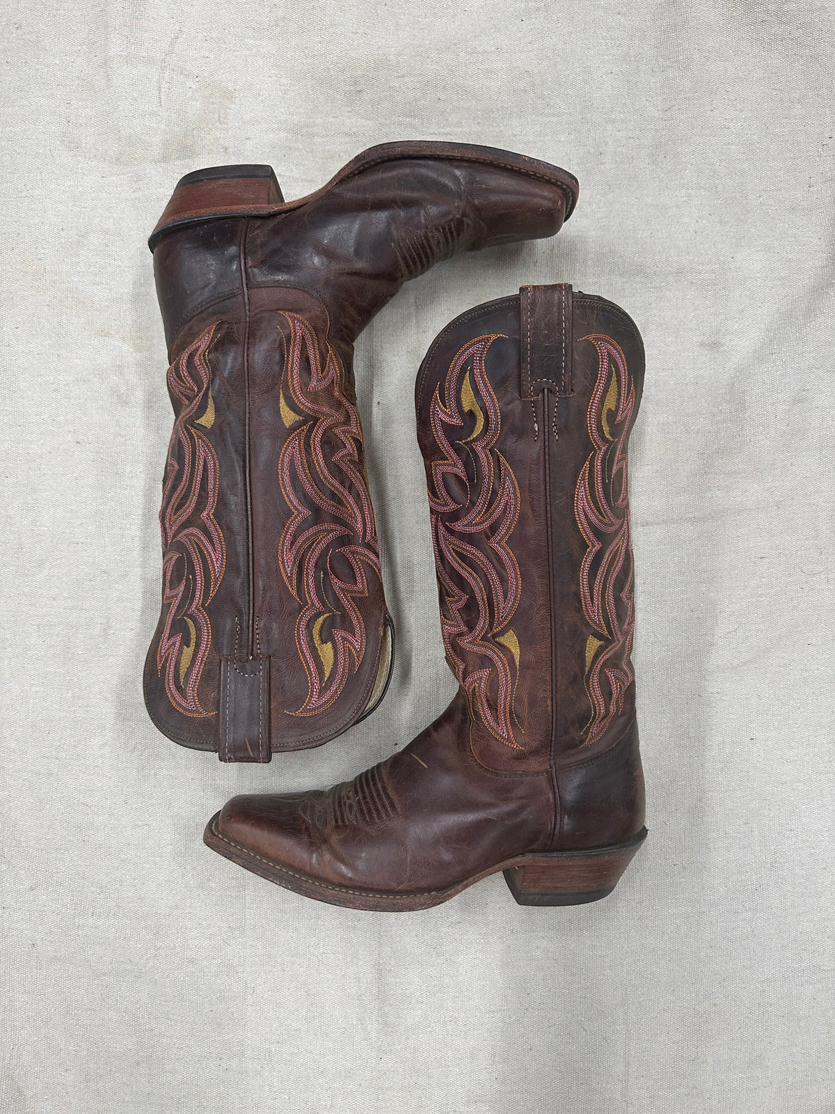 Vintage Pink and Brown Square Toe Cowboy Boots