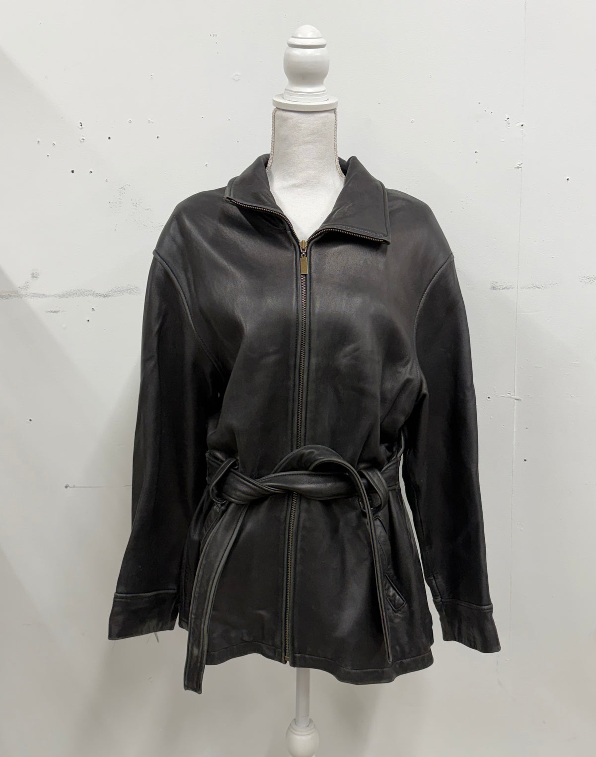 Vintage Leather Jacket with Tie Detailing