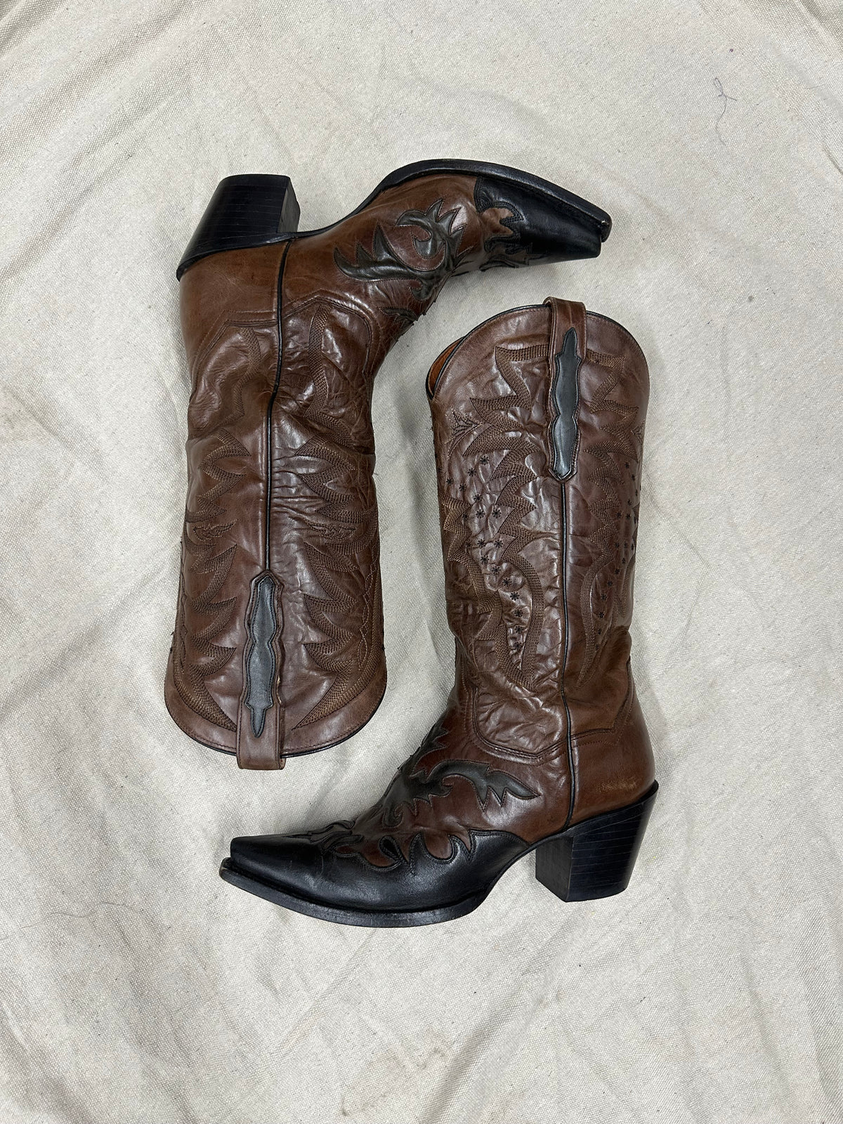 Vintage dark brown and black cowboy boots