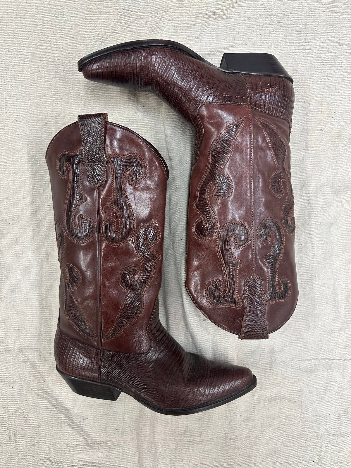 Burgundy Exotic Detail Cowboy Boots