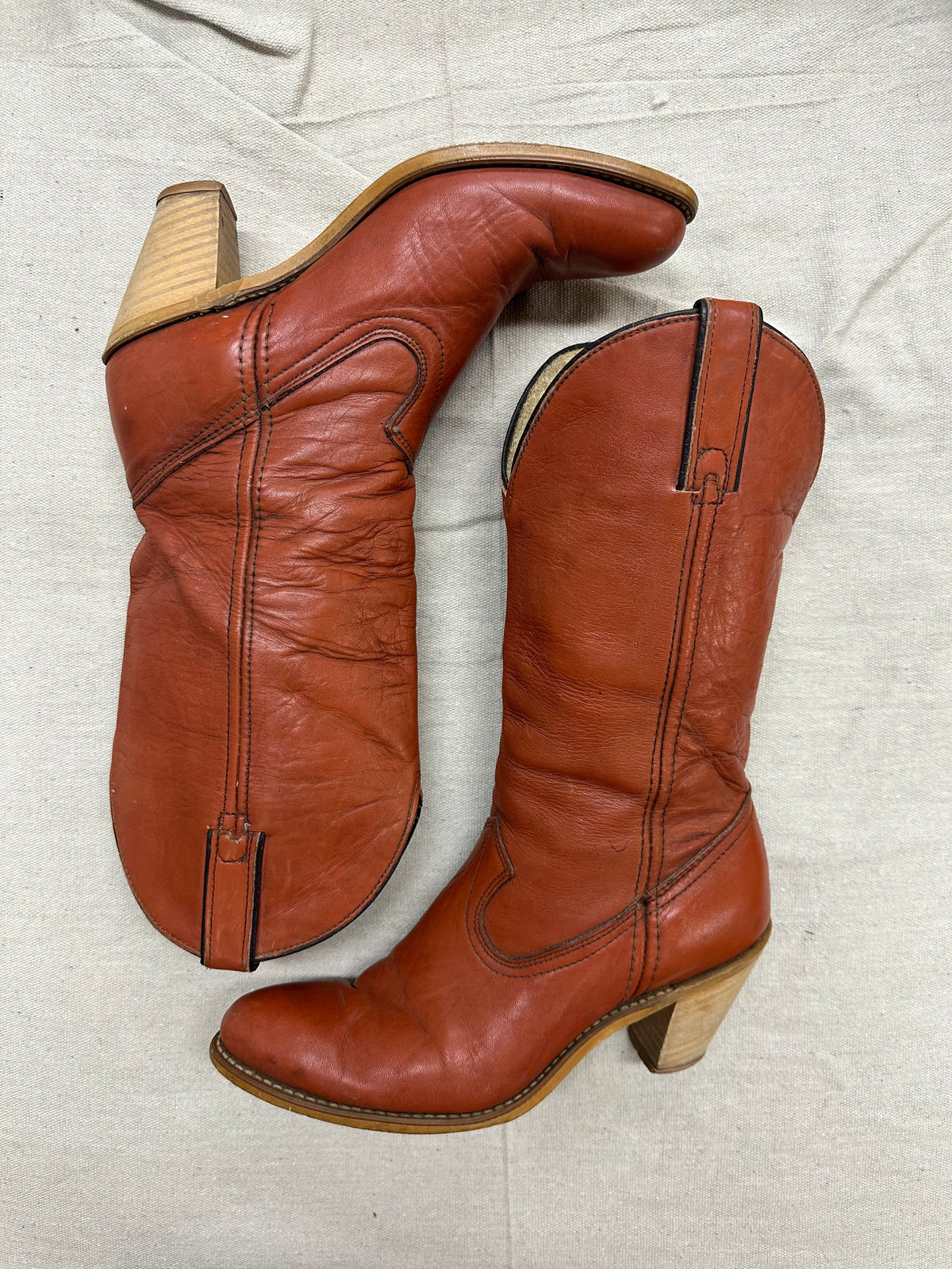 Cognac Stacked Heel Cowboy Boots