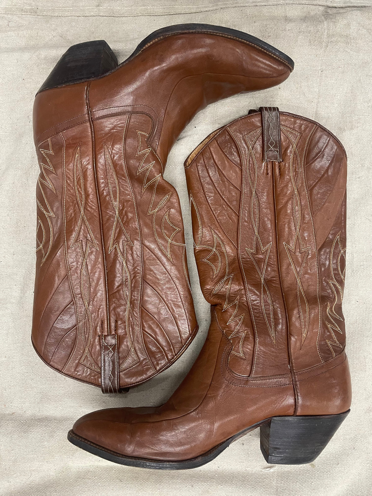 Vintage Rare Brown Almond Toe Cowboy Boots