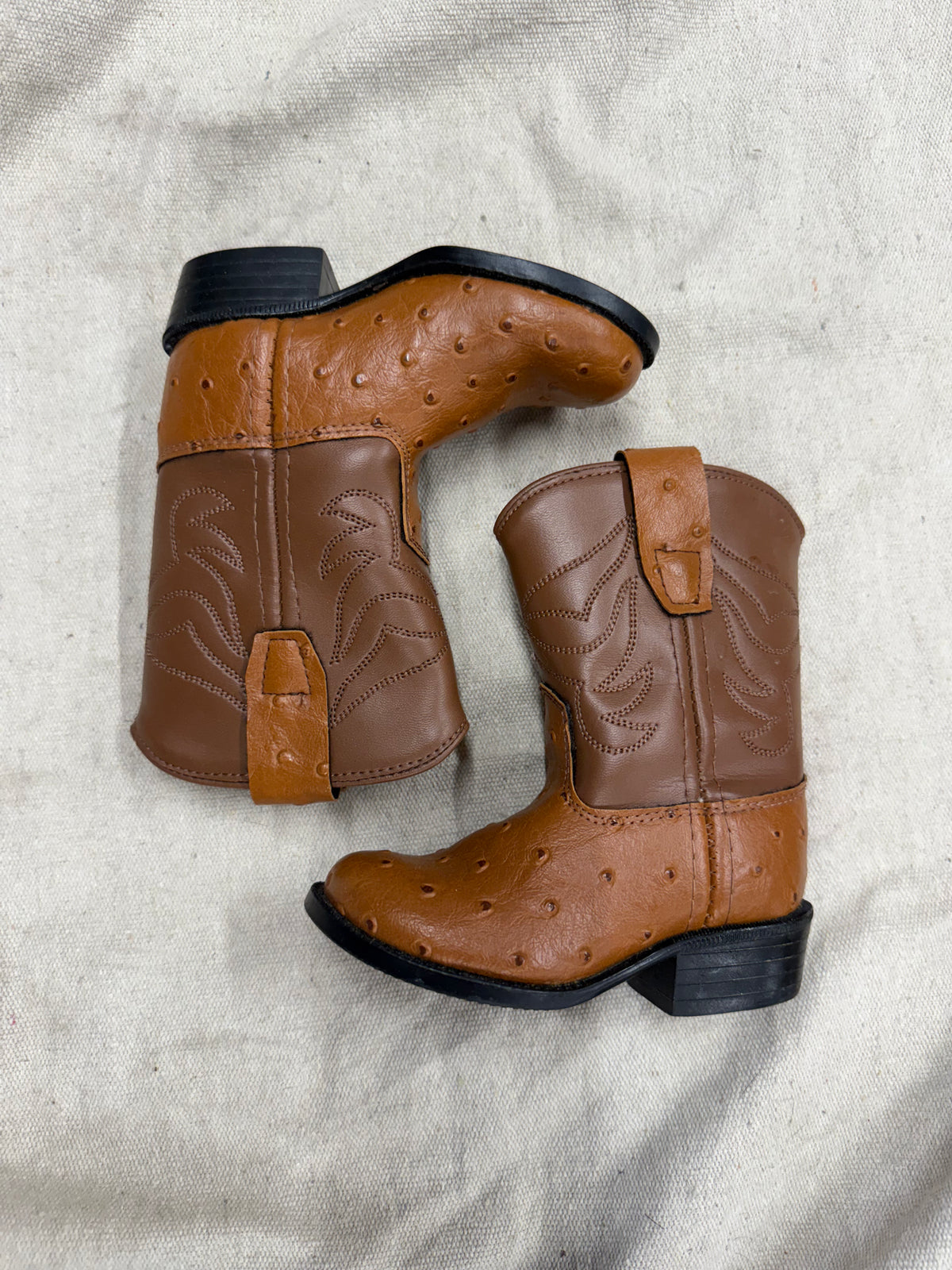 Vintage Kids Brown Ostrich Cowboy Boots