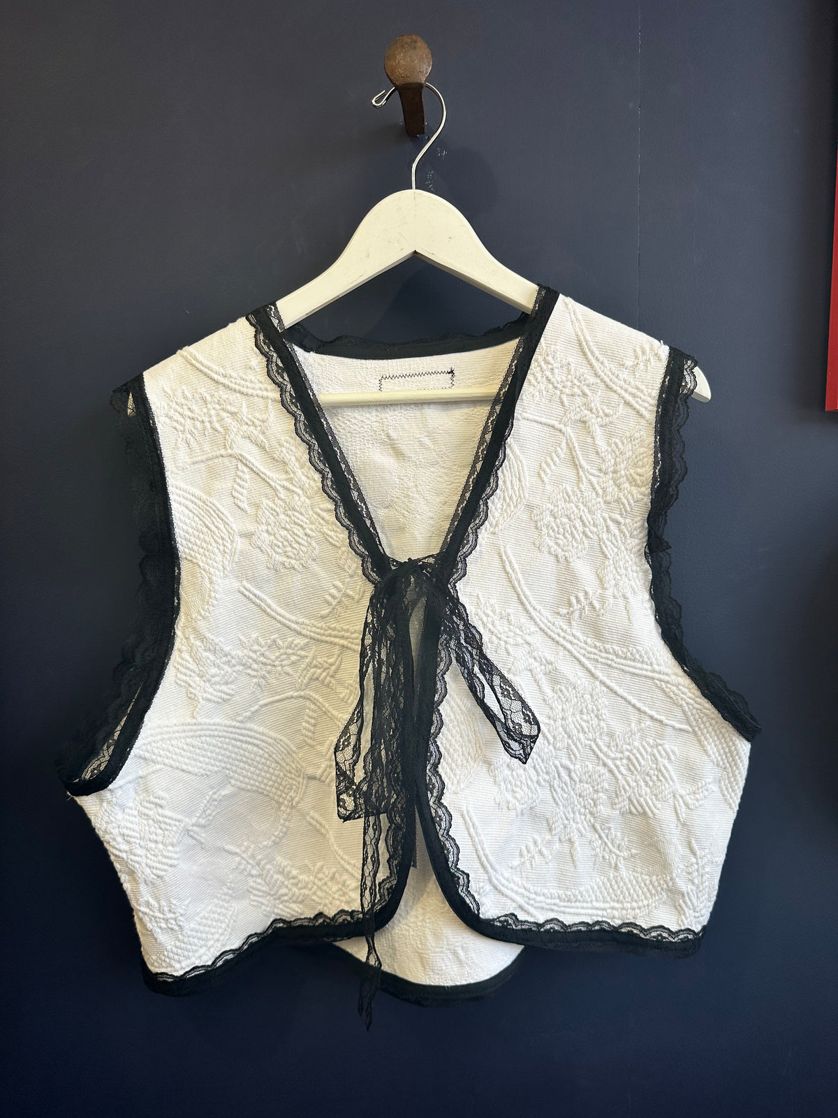 Black + White Lace Vest Top