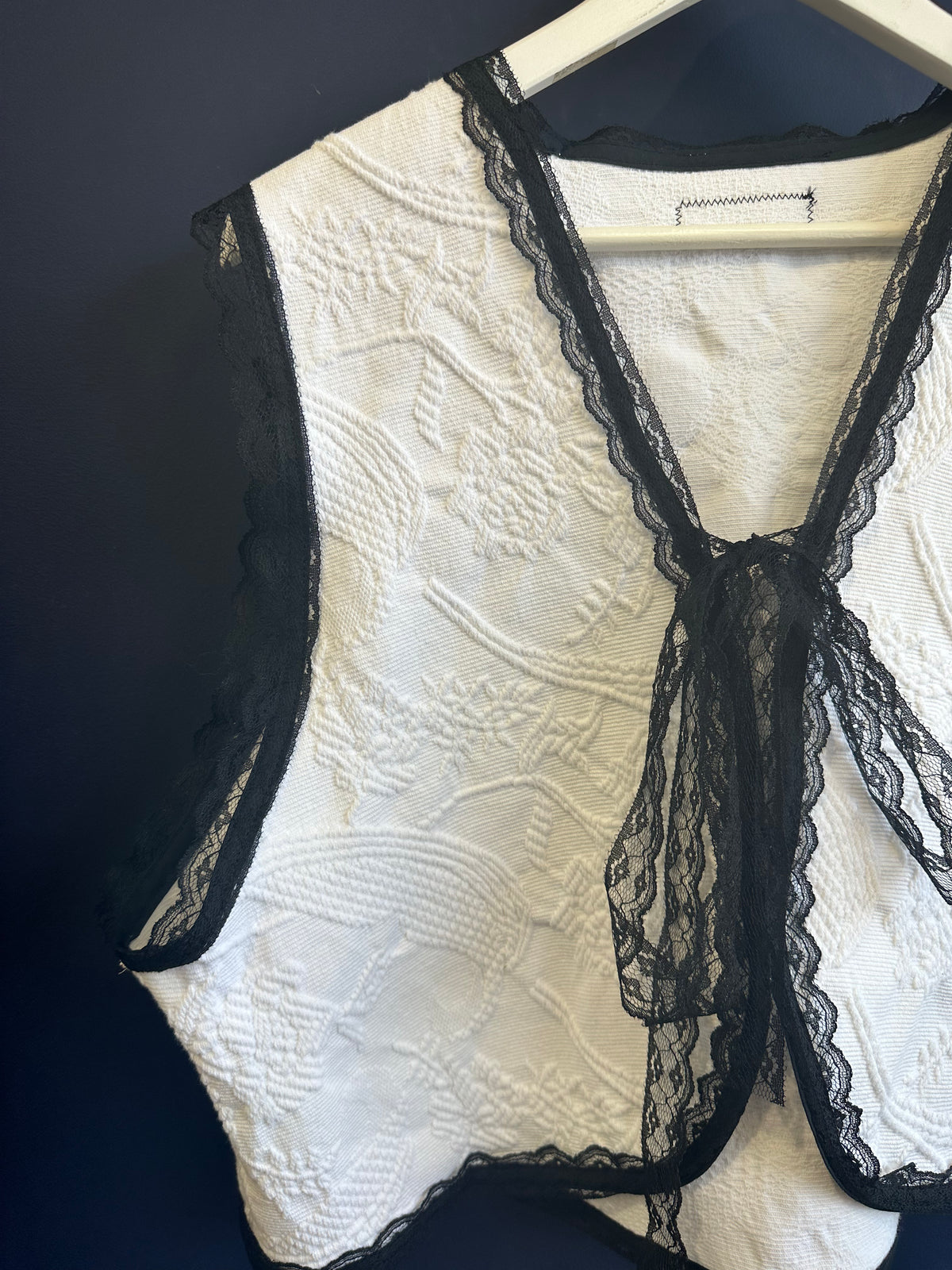 Black + White Lace Vest Top