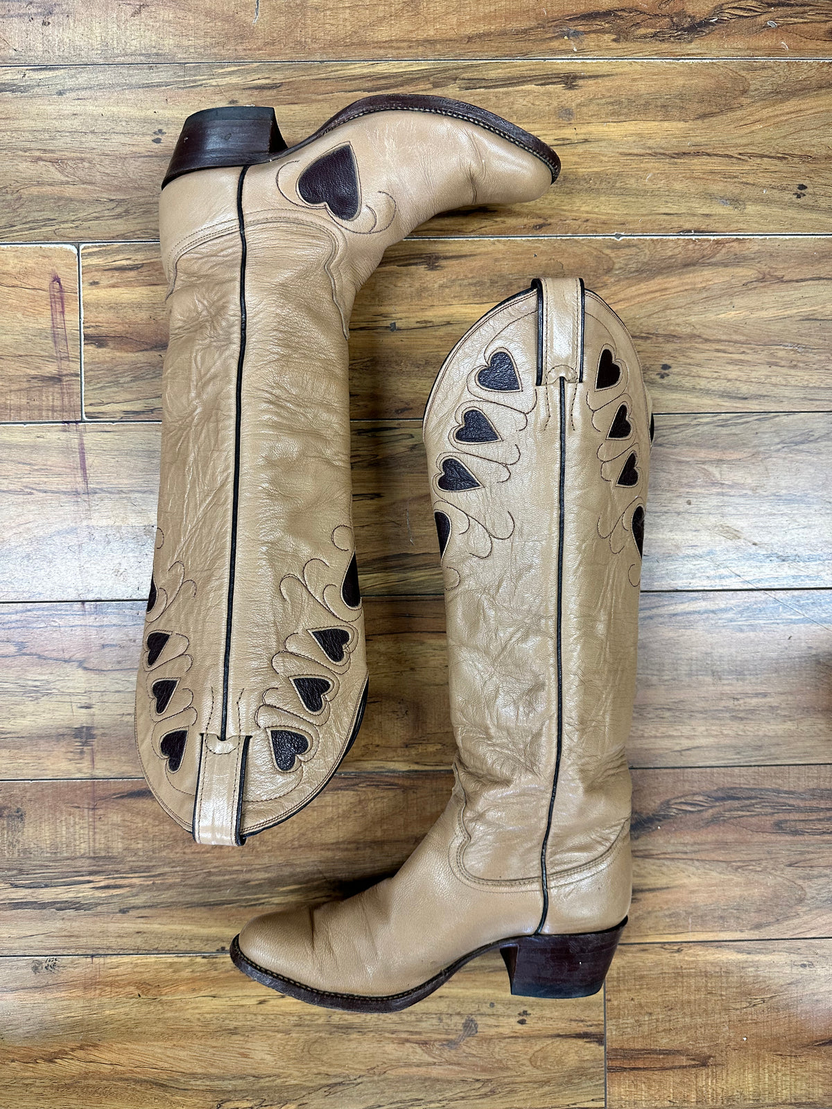 Tan Heart Tall Cowboy Boots