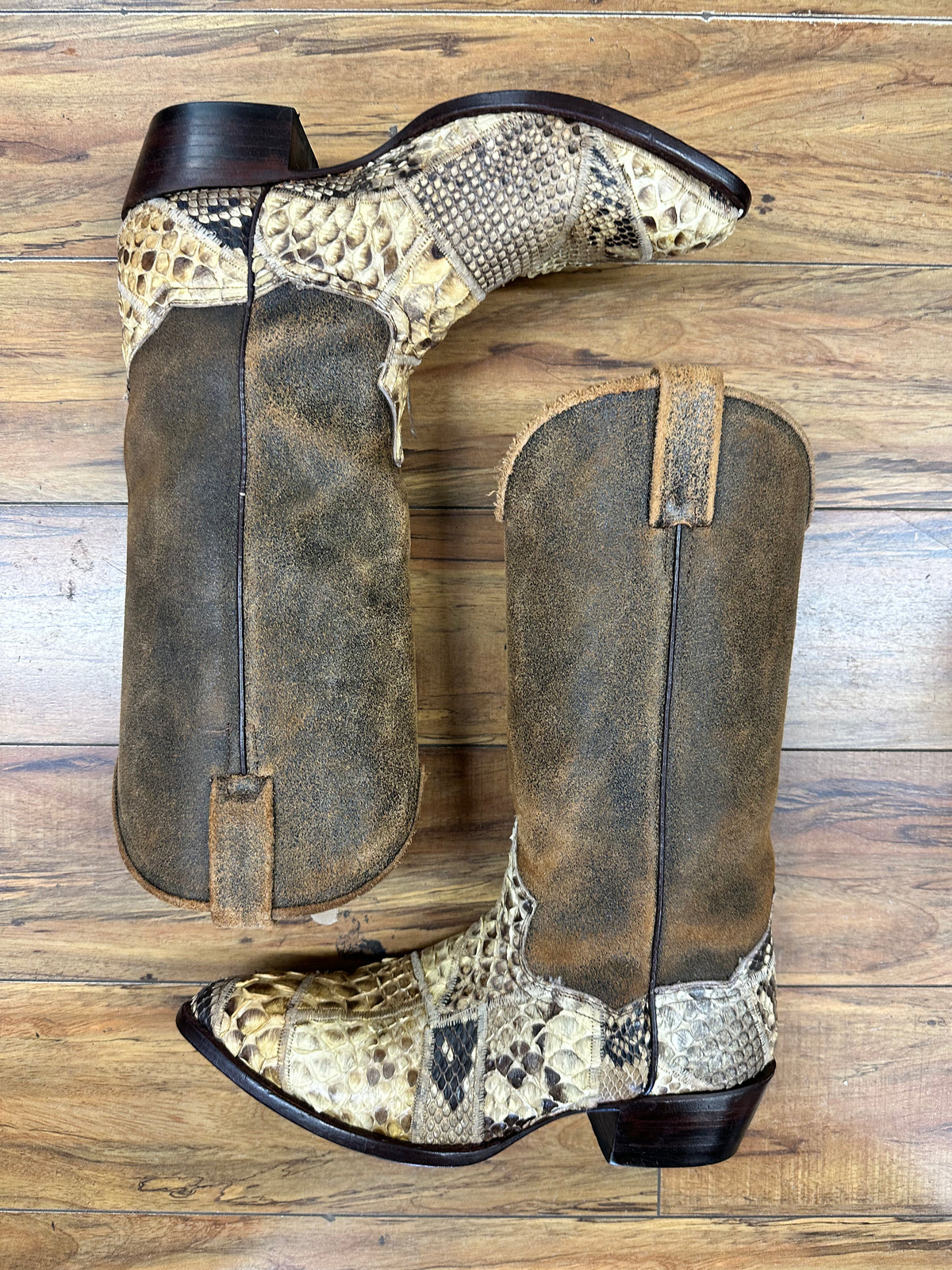 Brown Exotic Patchwork Bottom Boots