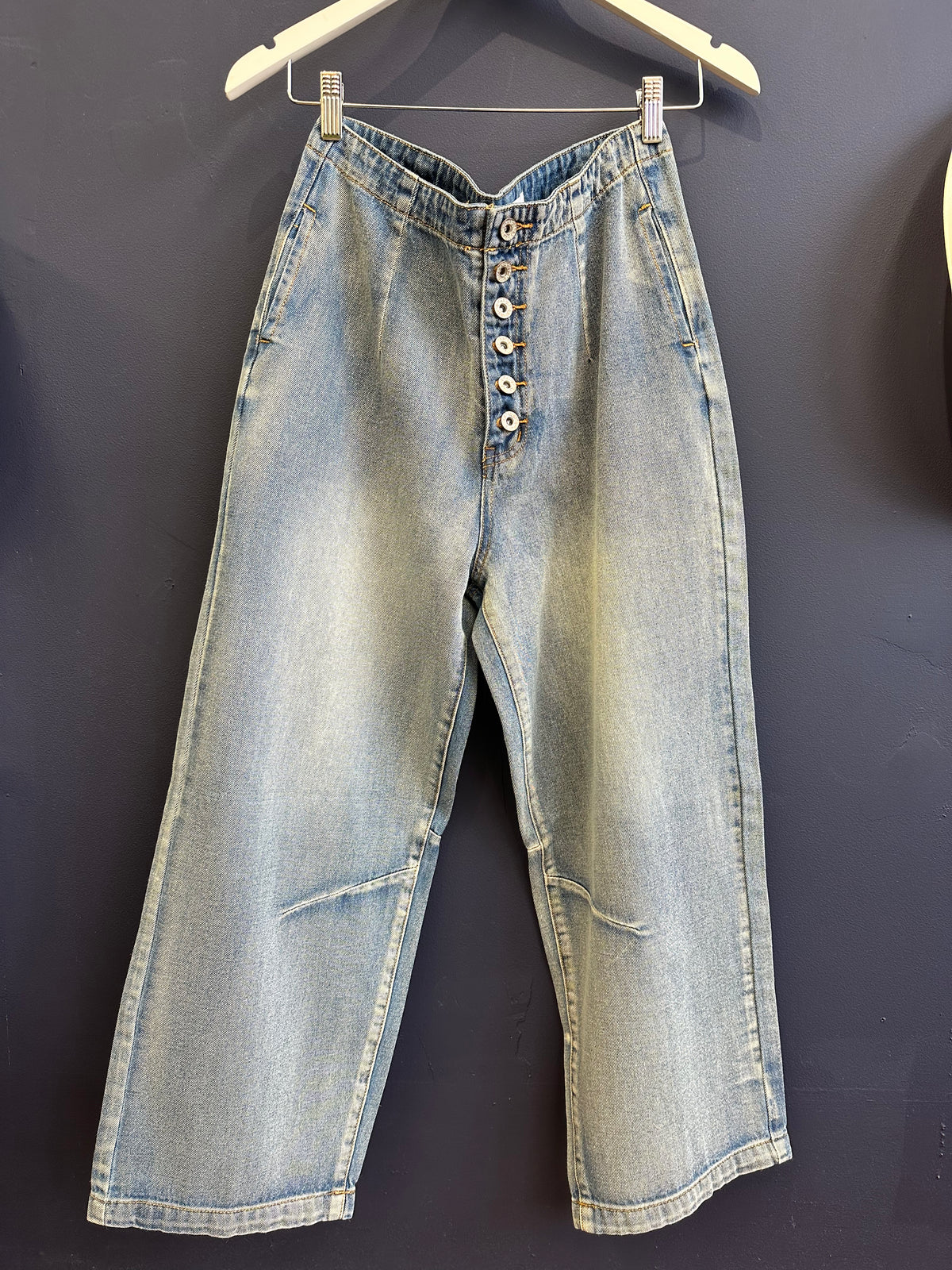 Button Fly Barrel Jeans