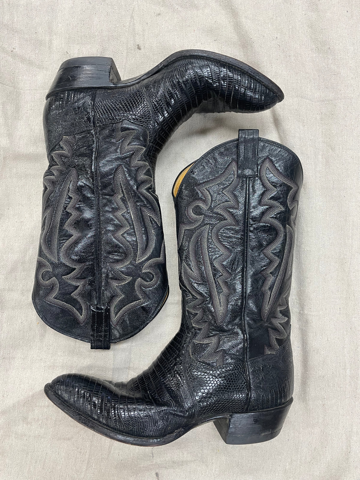 Vintage Black Teju Purple Stitch Cowboy Boot
