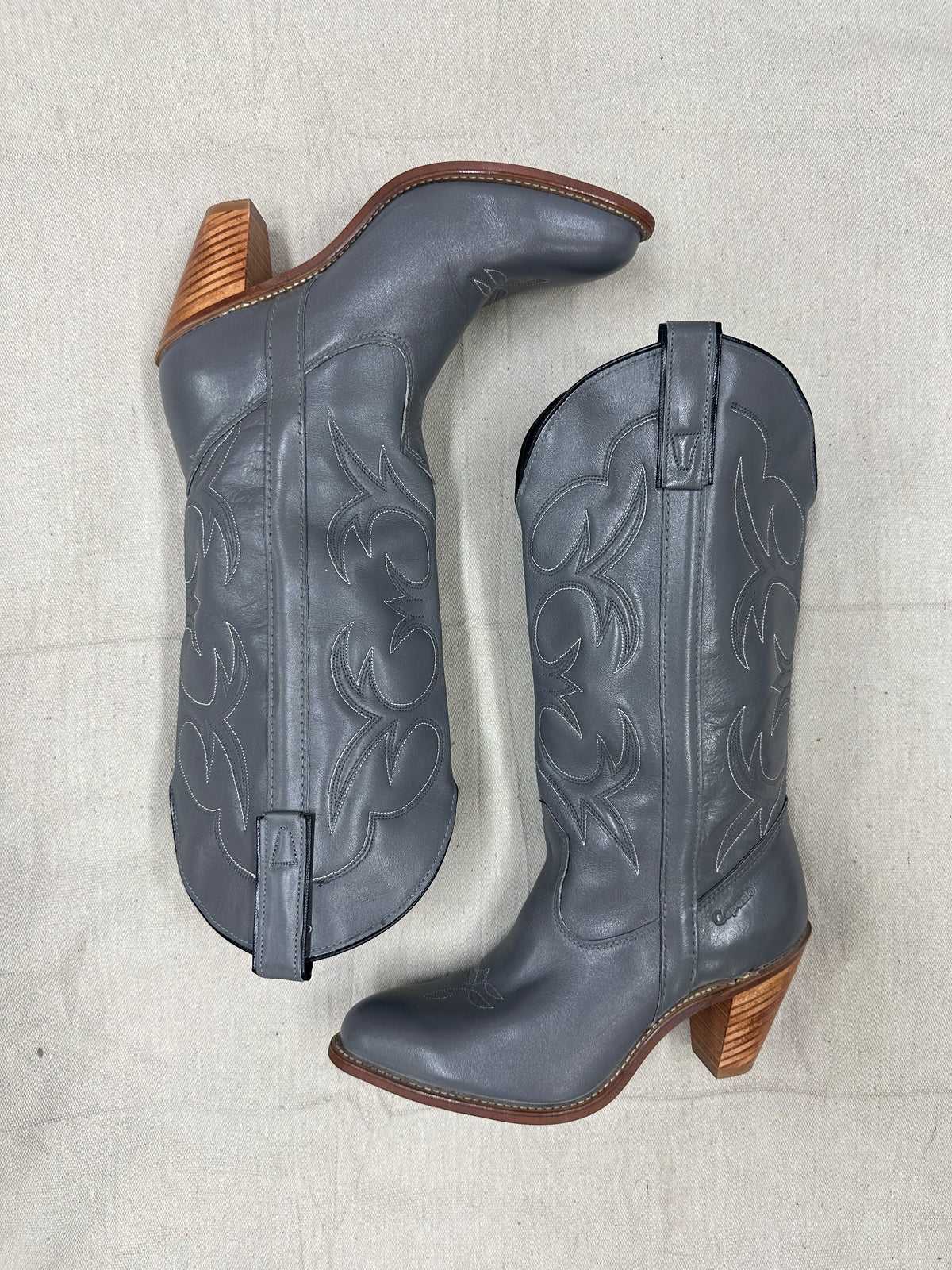 Grey Stacked Heel Cowboy Boots