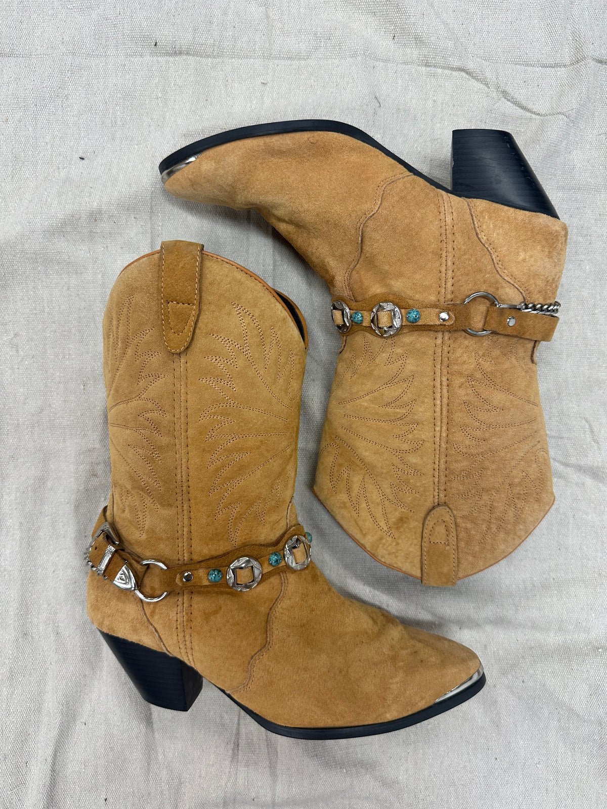 Tan Suede + Silver Buckle Boots