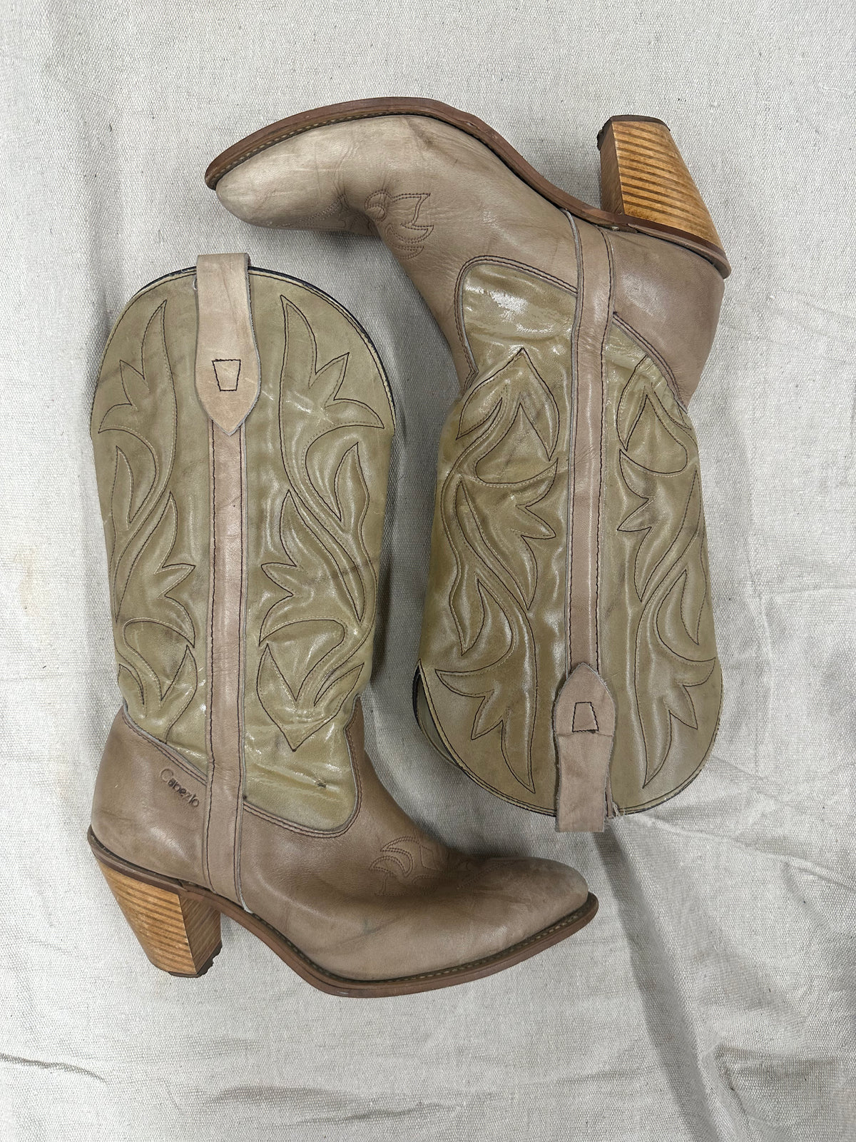 Vintage Grey Stacked Heel Capezio Cowboy Boots