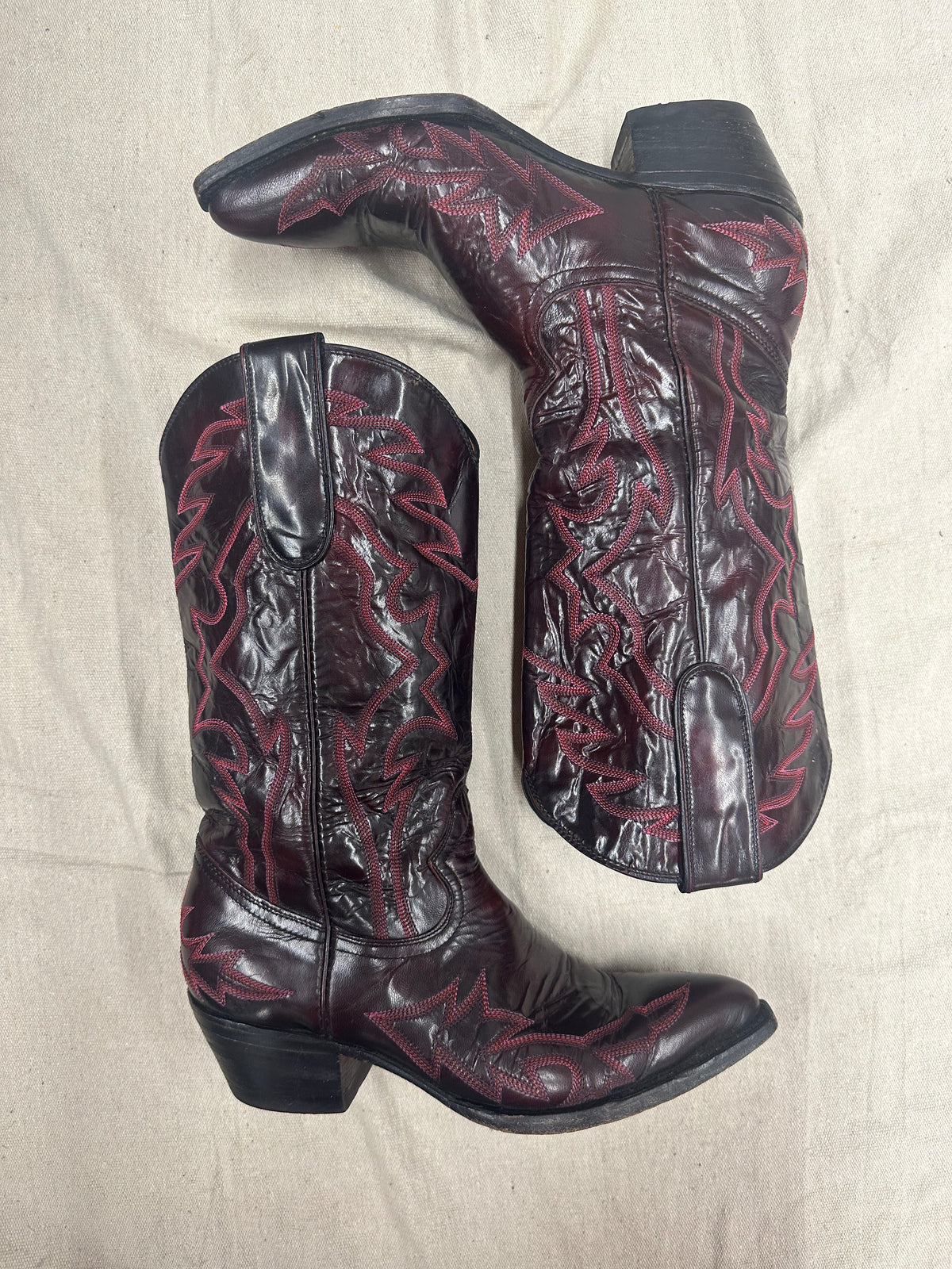 Vintage Pink Stitched Cowboy Boots