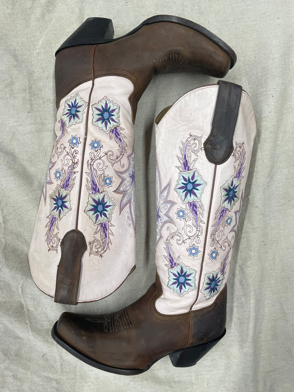 Vintage Pink and Purple Floral French Toe Cowboy Boots