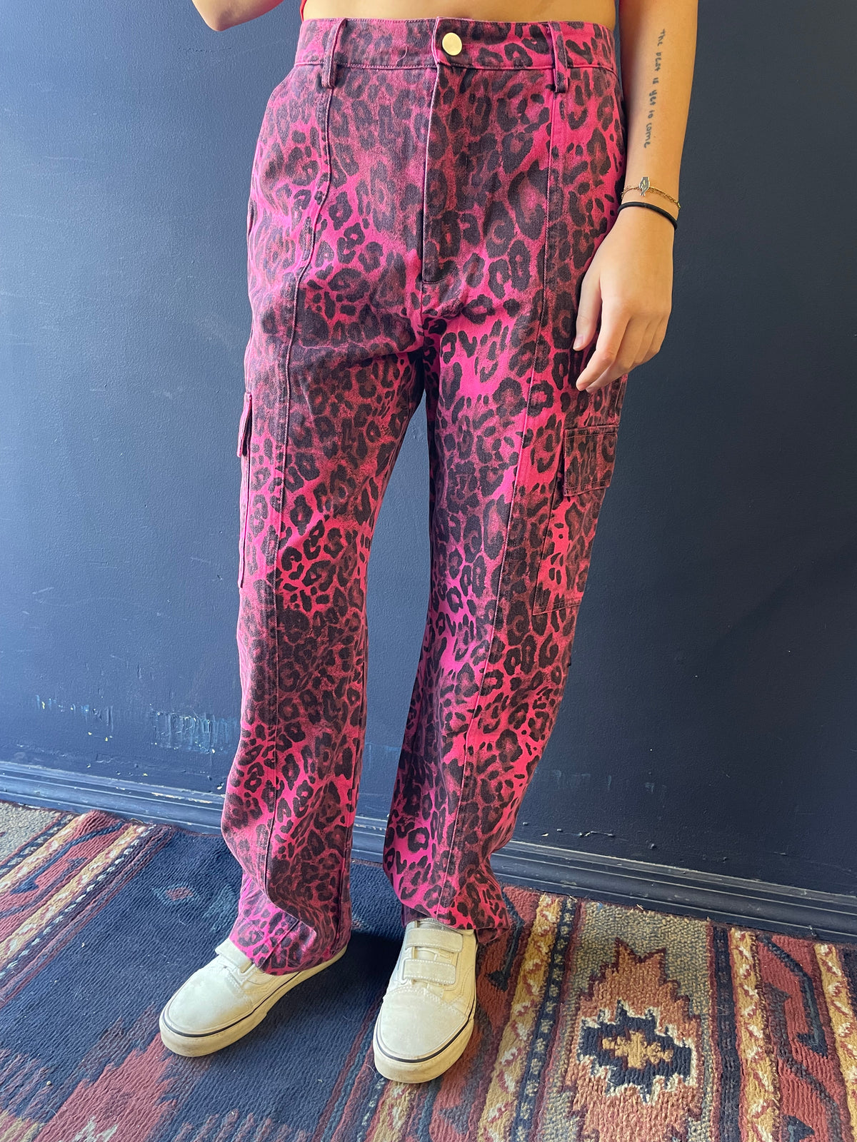 Pink Leopard Print Denim