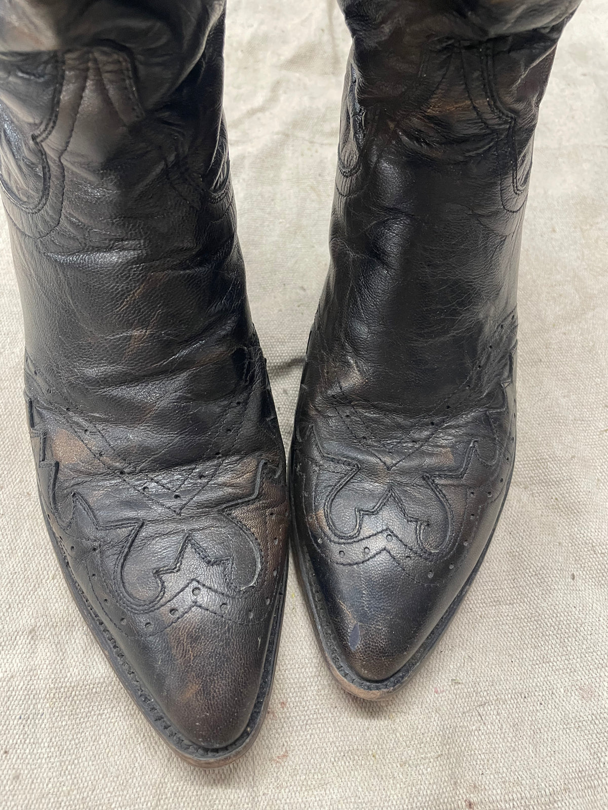 Vintage Oil Slick Almond Toe Cowboy Boots