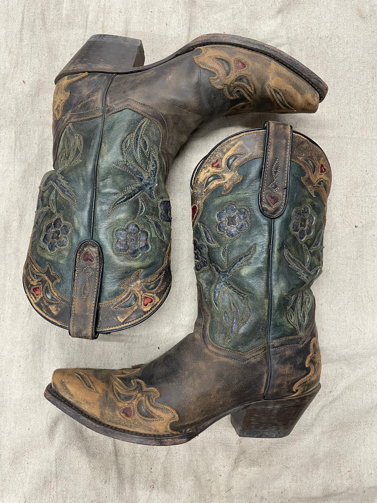 Vintage Blue Bird Blossom Cowboy Boots