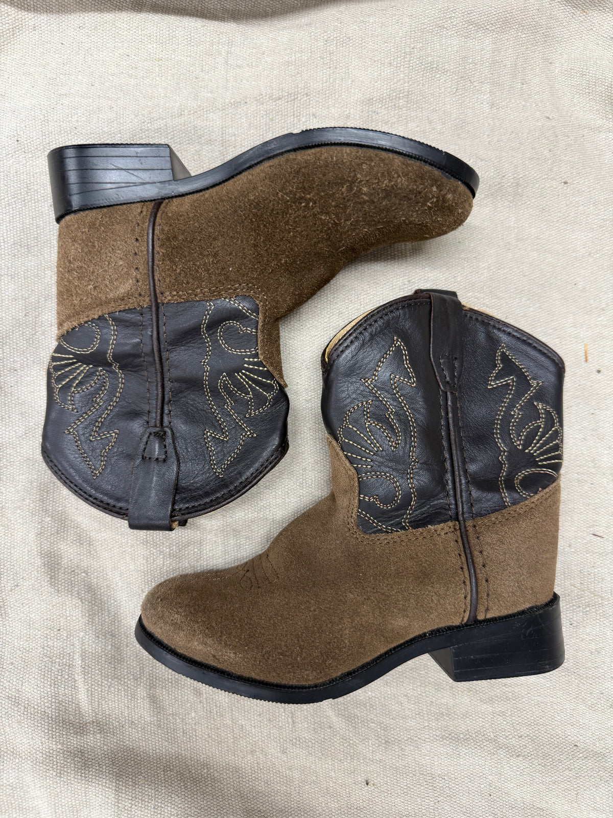Kids Suede Black & Taupe Cowboy Boot