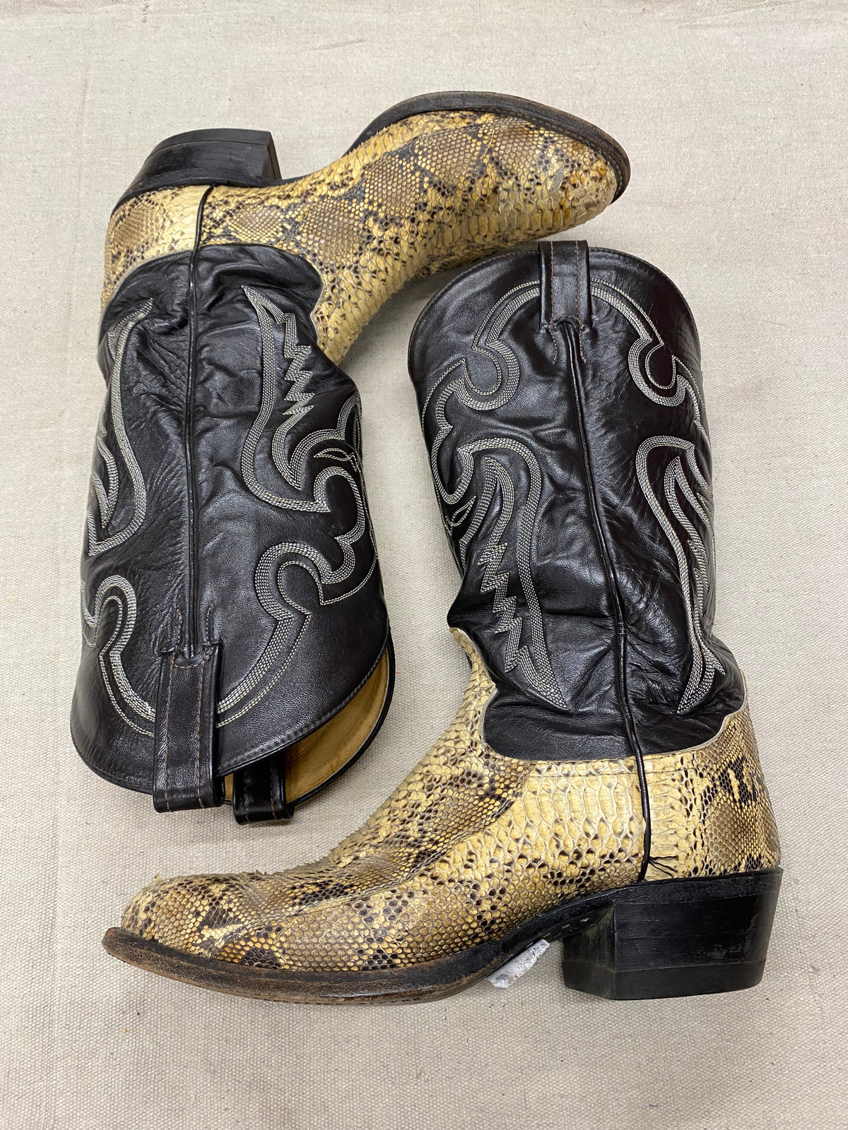 Tony Lama Snakeskin Black Tan Cowboy Boots inland