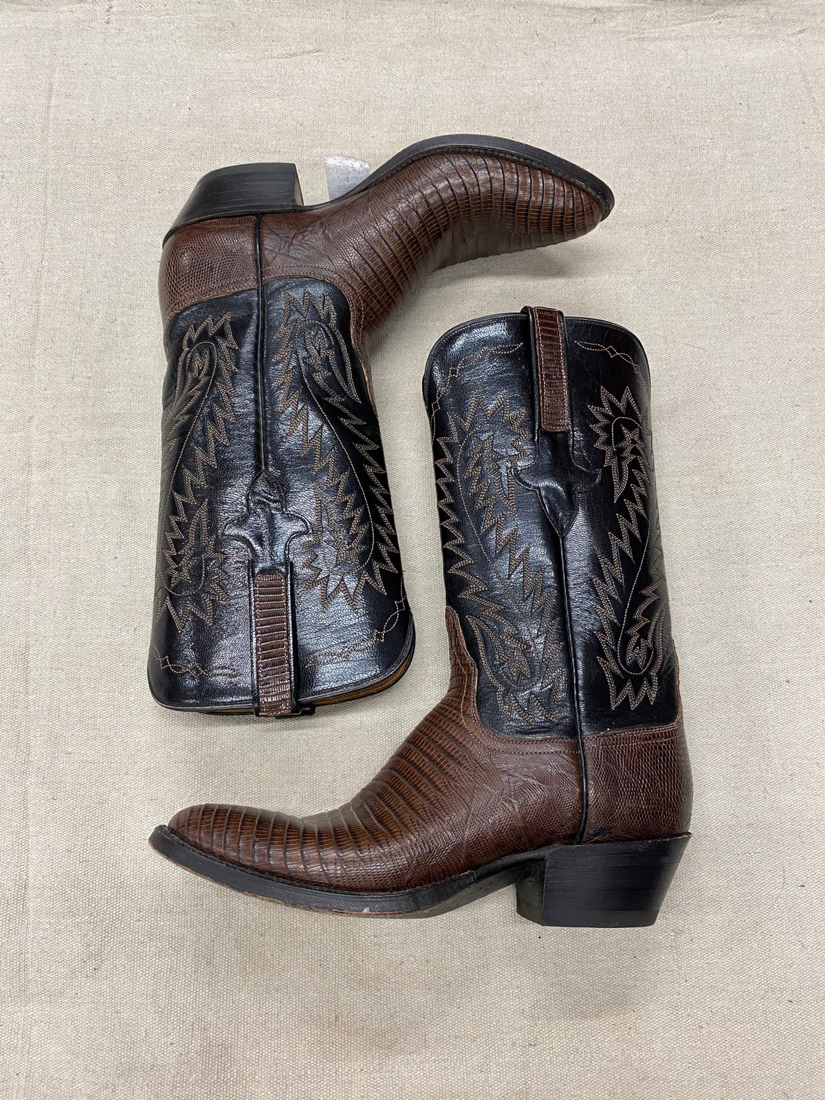 Vintage Brown Lizard and Black Cowboy Boot