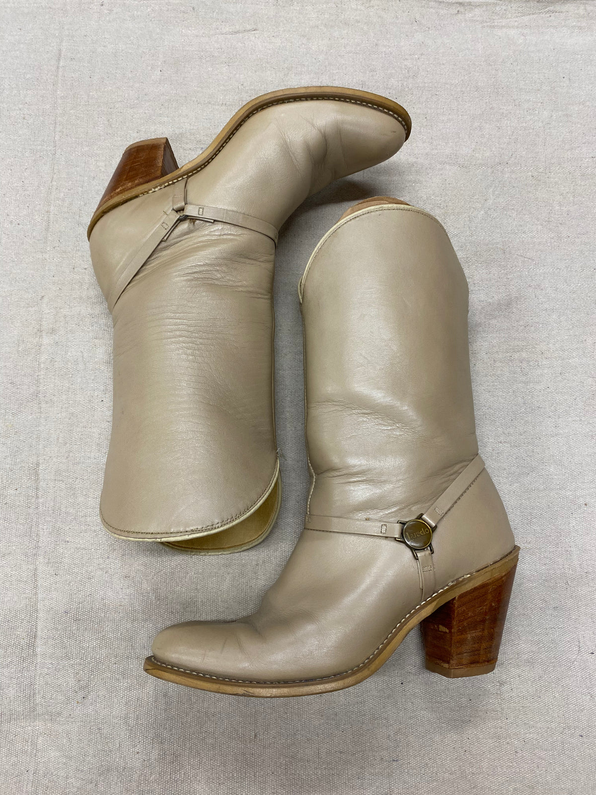 Chic Vintage Beige Stacked Heel Boot