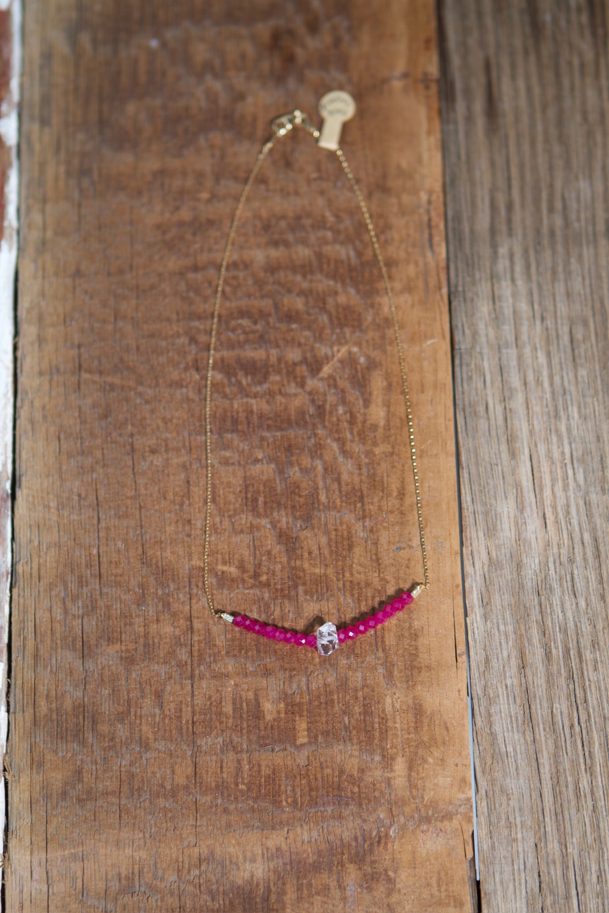 Pink Sapphire and Herkimer Necklace #21