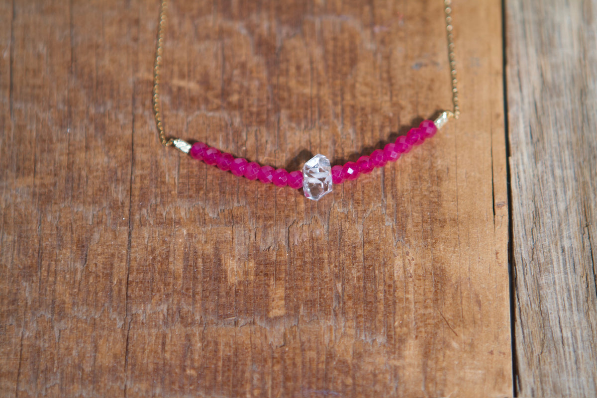 Pink Sapphire and Herkimer Necklace #21