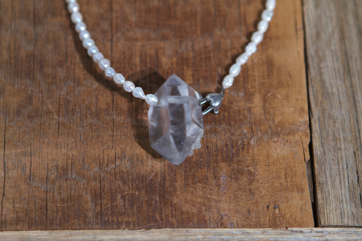 Large Herkimer and Pearl Necklace #83