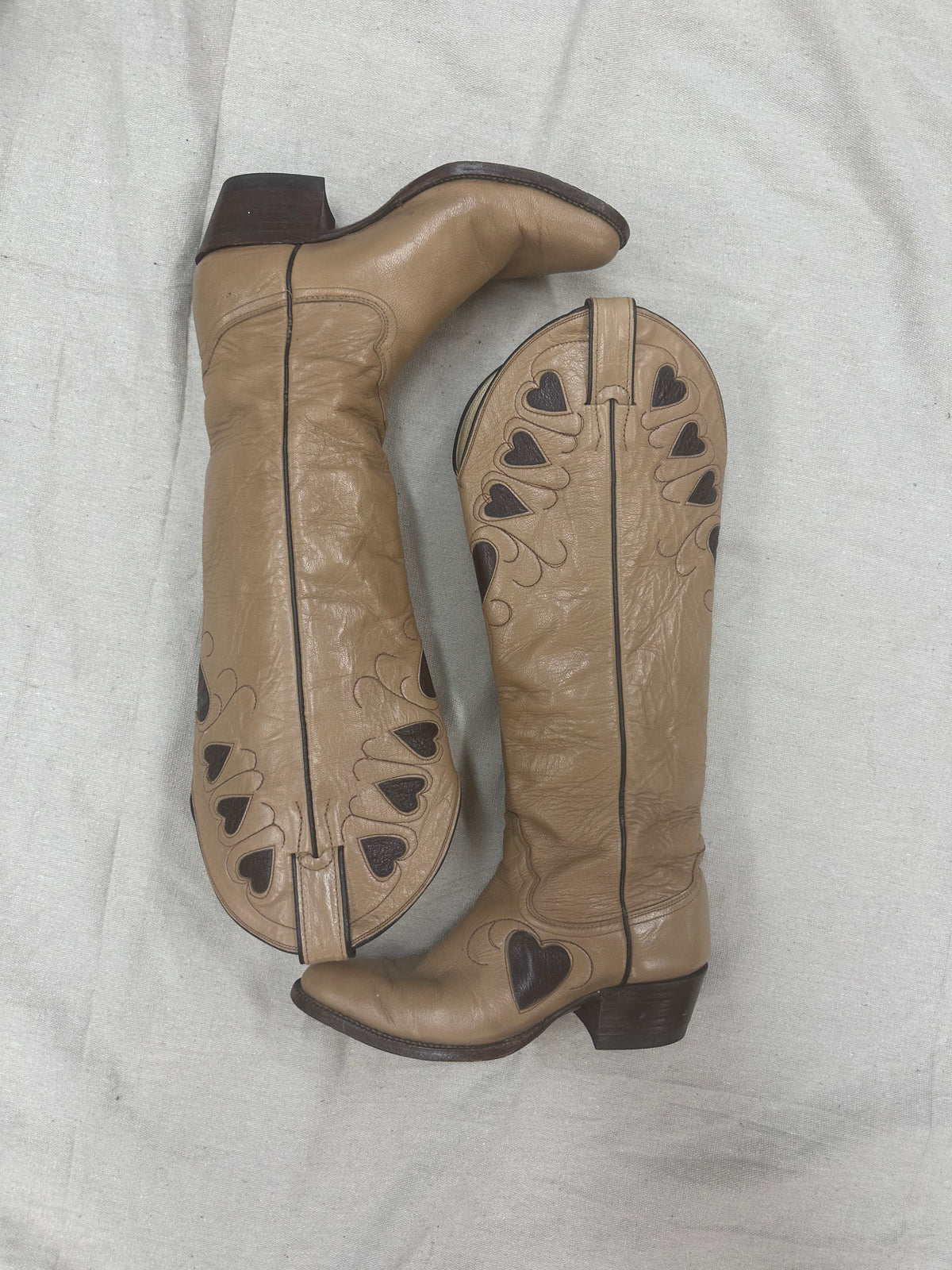 Tan Heart Tall Cowboy Boots