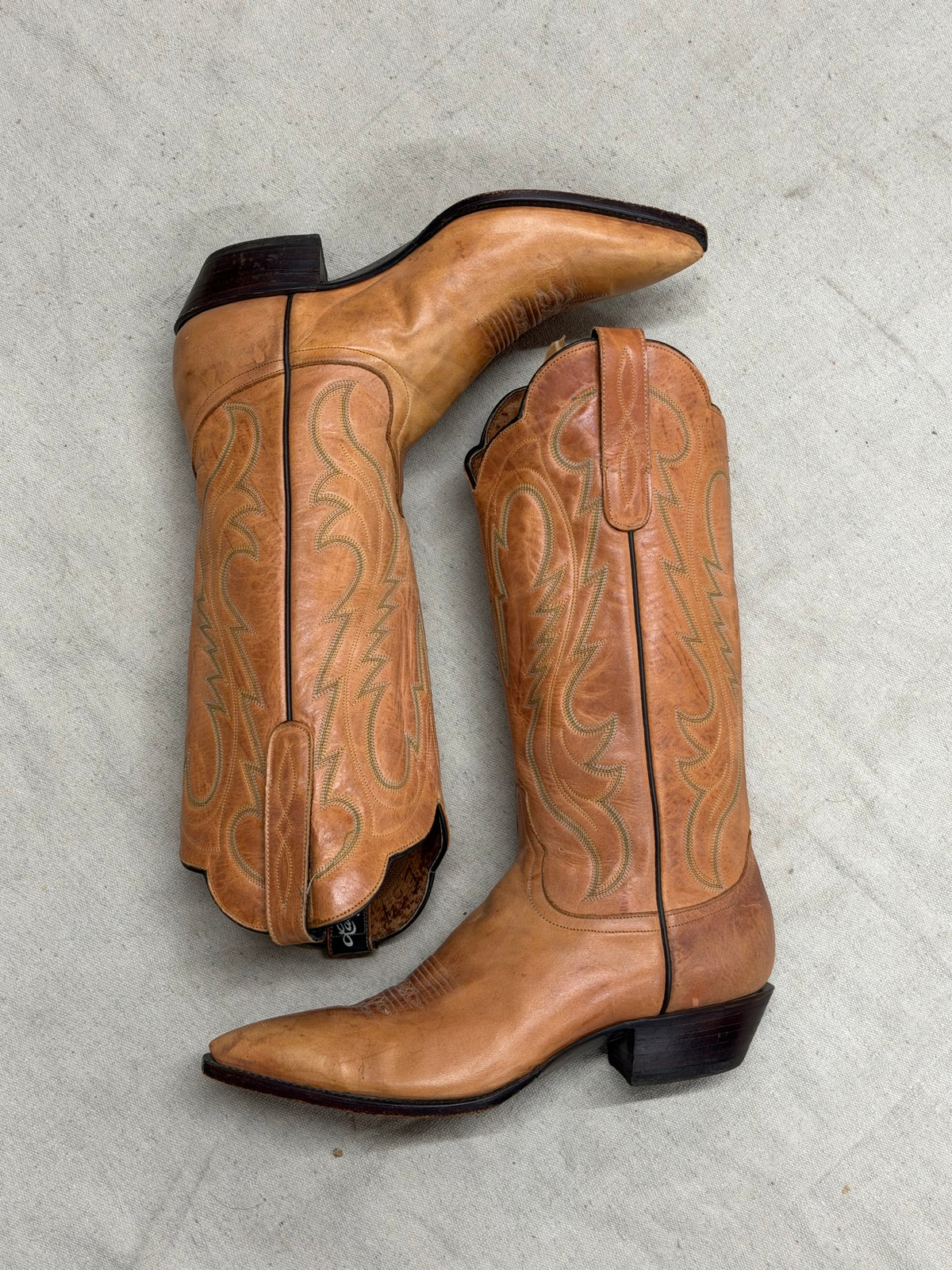 Vintage Brown with Green Detailing Cowboy Boots
