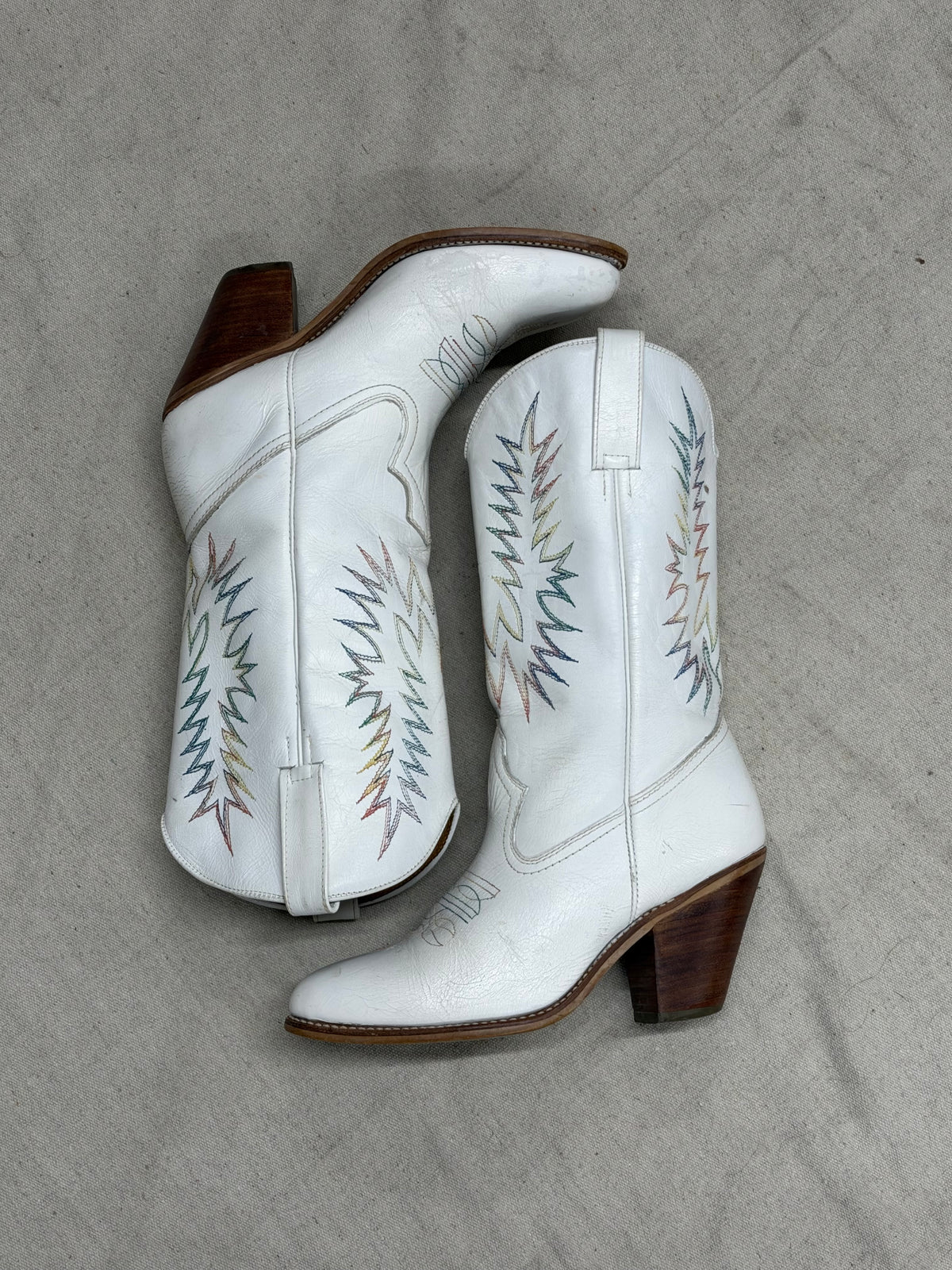 Vintage White with Rainbow Detailing Cowboy Boots