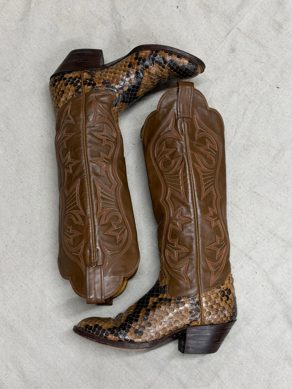 Vintage Black and Brown Snakeskin Cowboy Boots