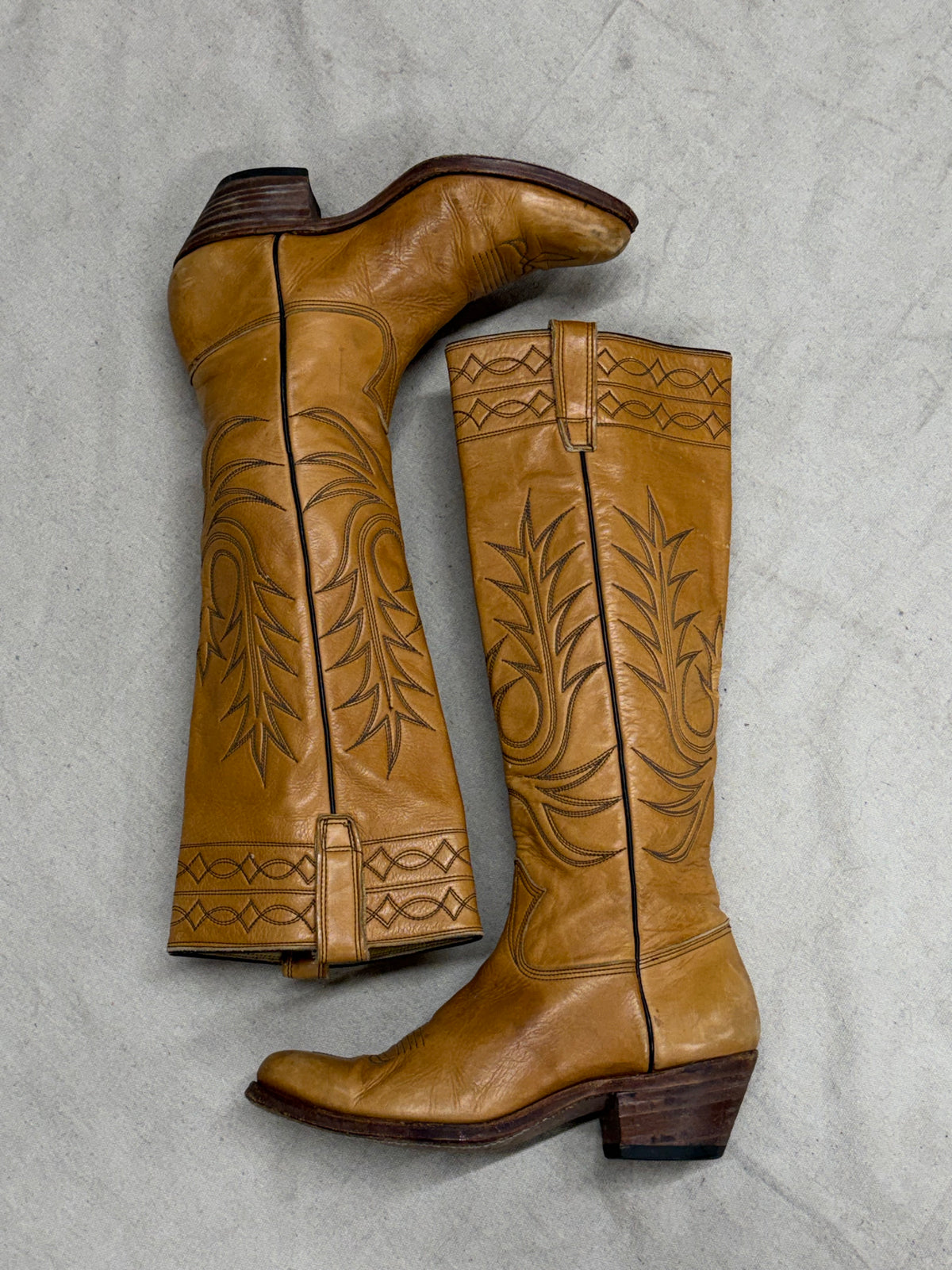Vintage Tall Golden Brown Cowboy Boots