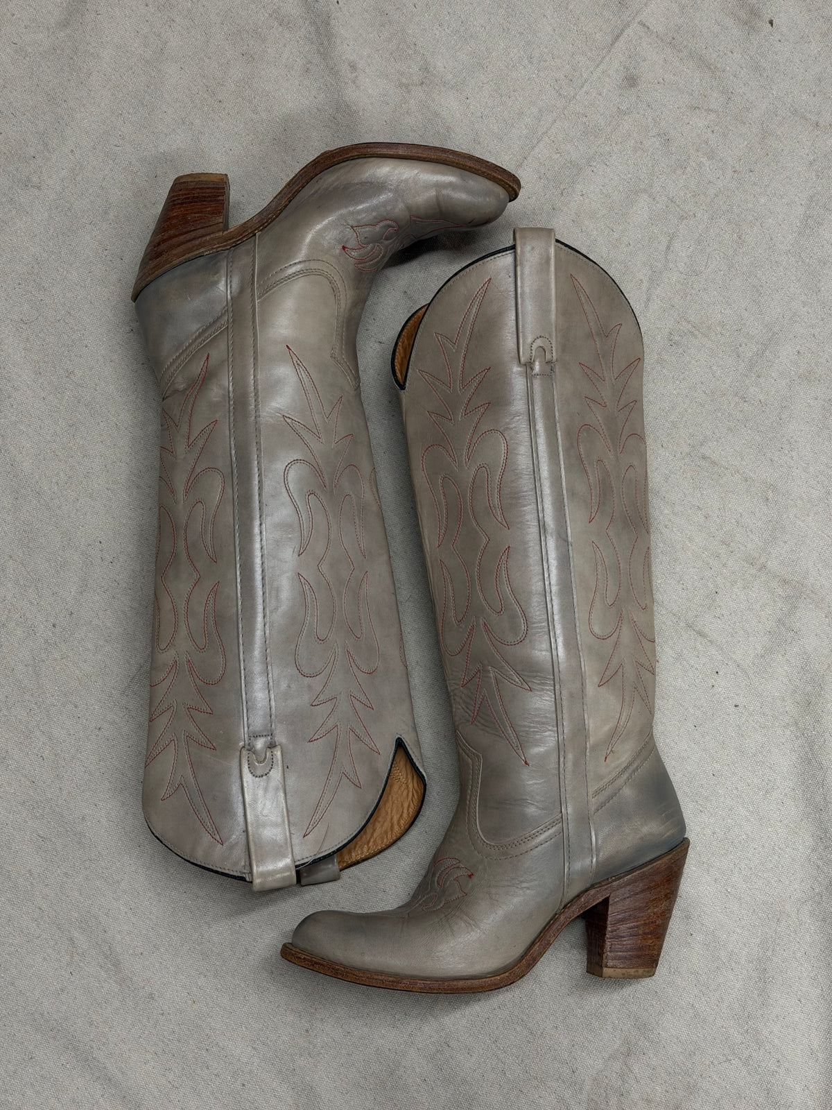 Vintage Grey with Red Stitching Cowboy Boots