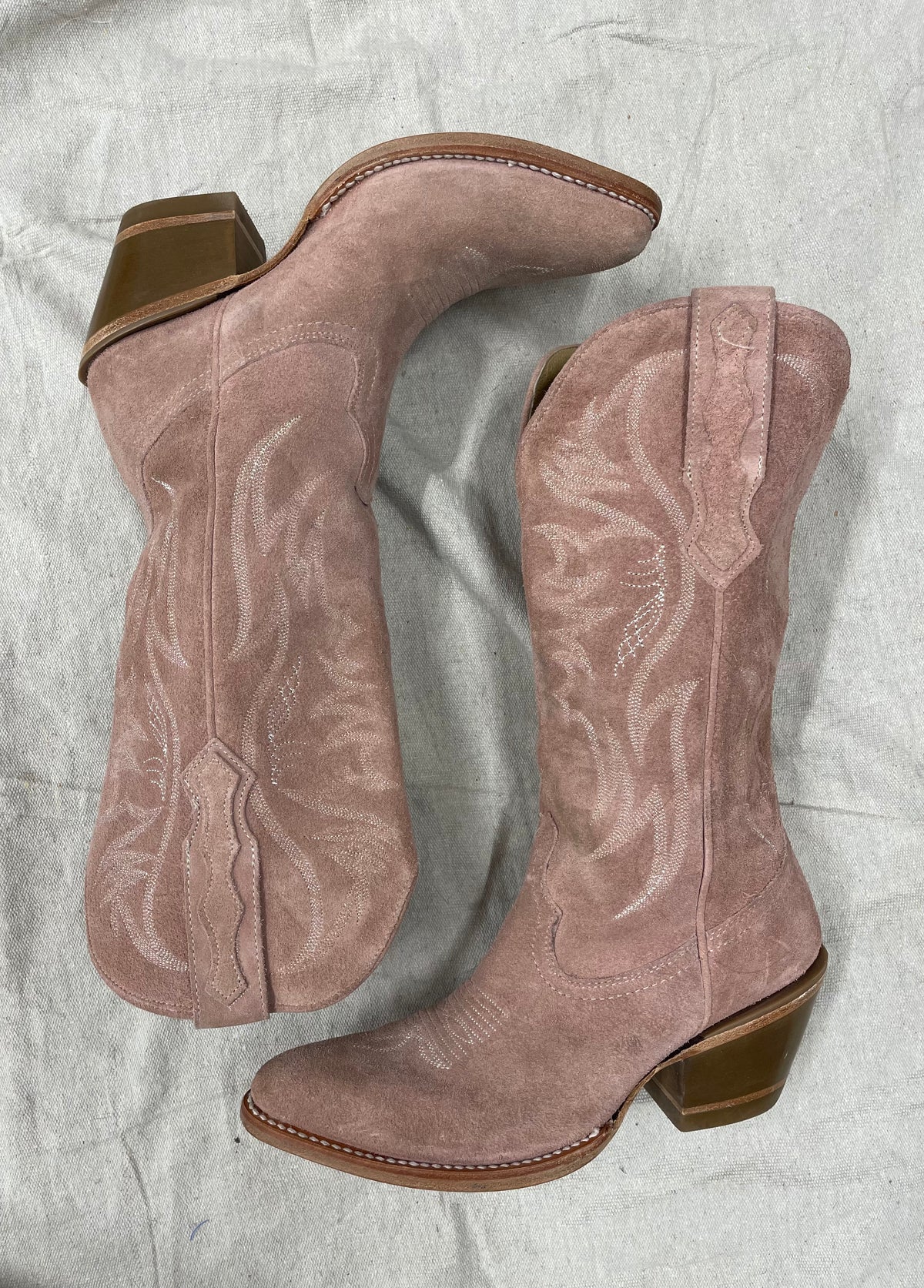 Vintage Pink Suede Cowboy Boots