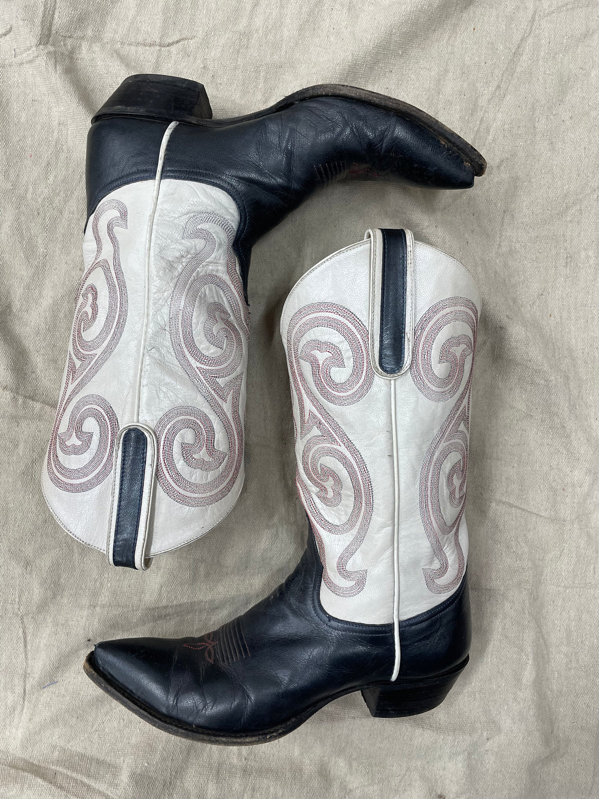 Vintage Bone Tops Black Bottom Cowboy Boots