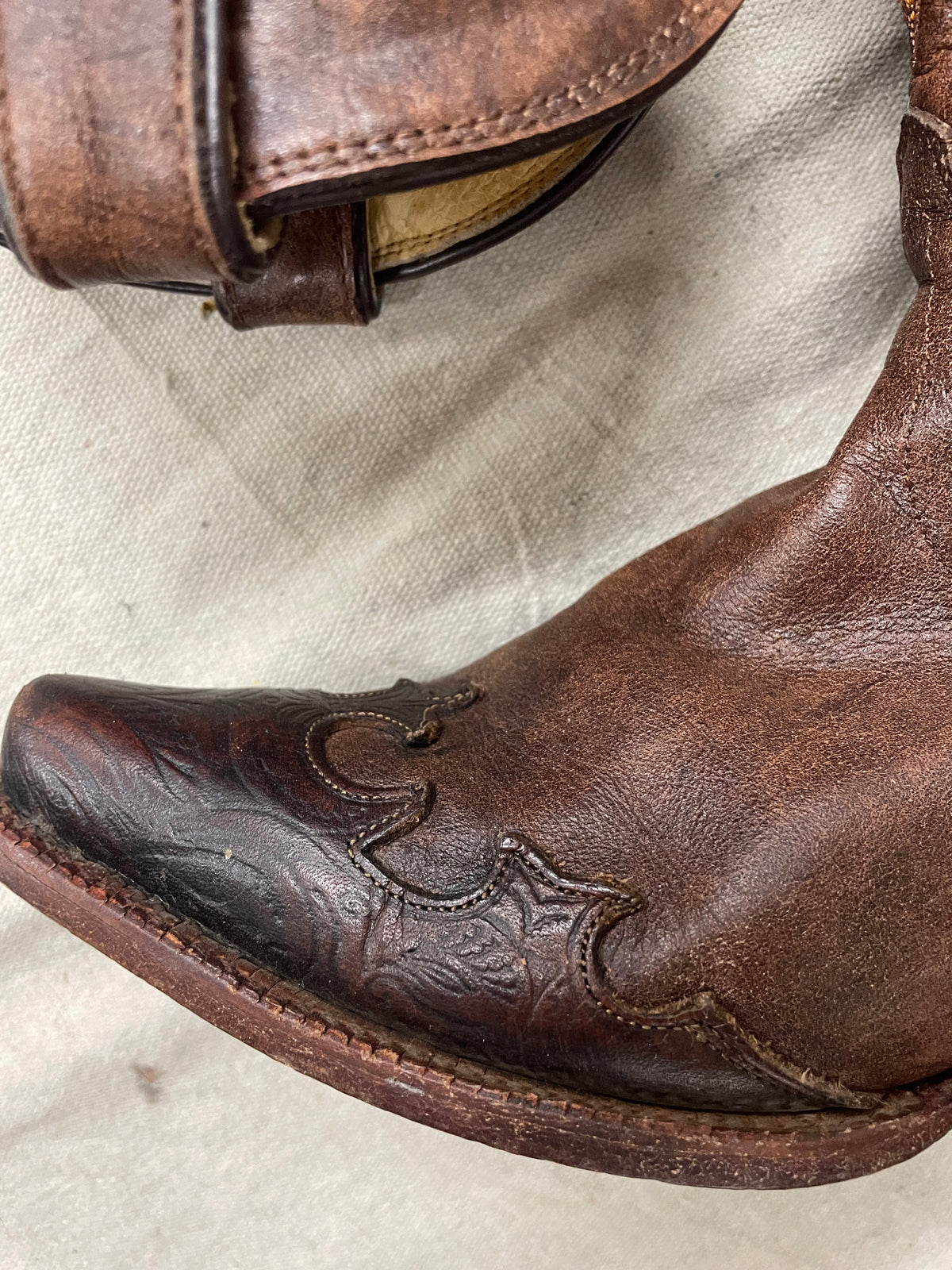 Vintage Brown Snip Toe Orange Stitch Cowboy Boot