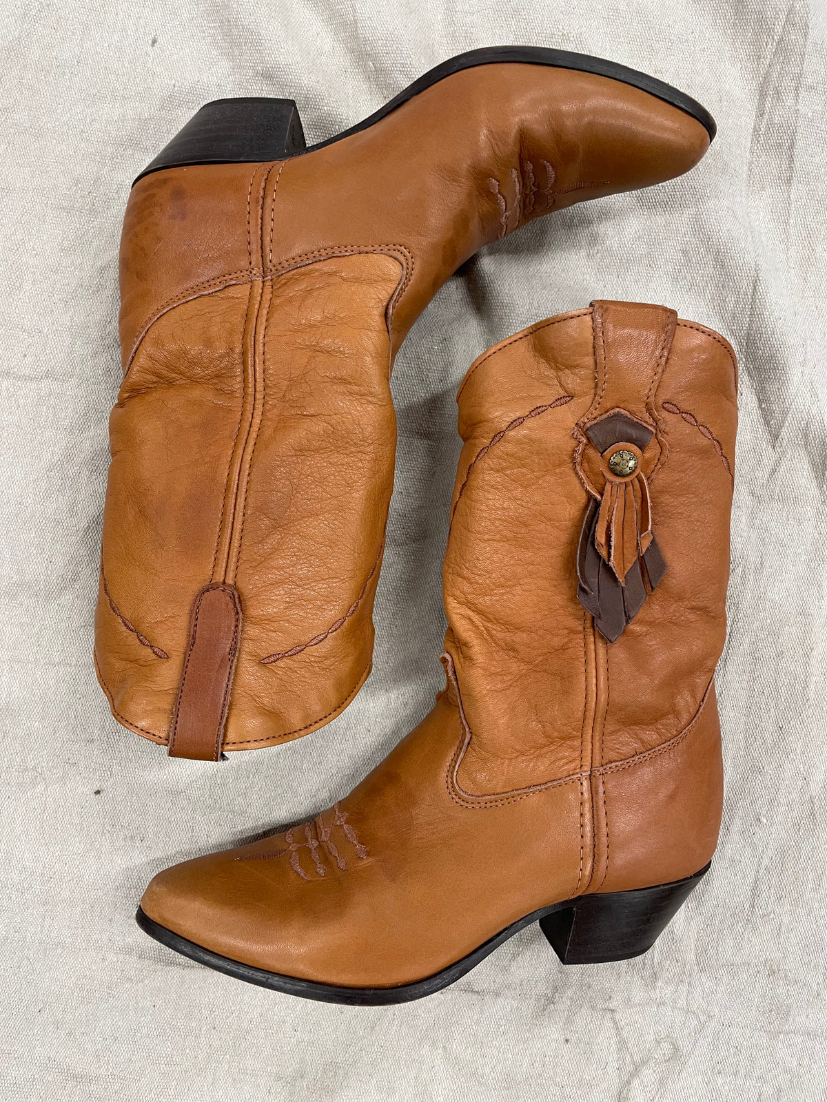 Vintage Camel Concho Fringe Cowboy Boot